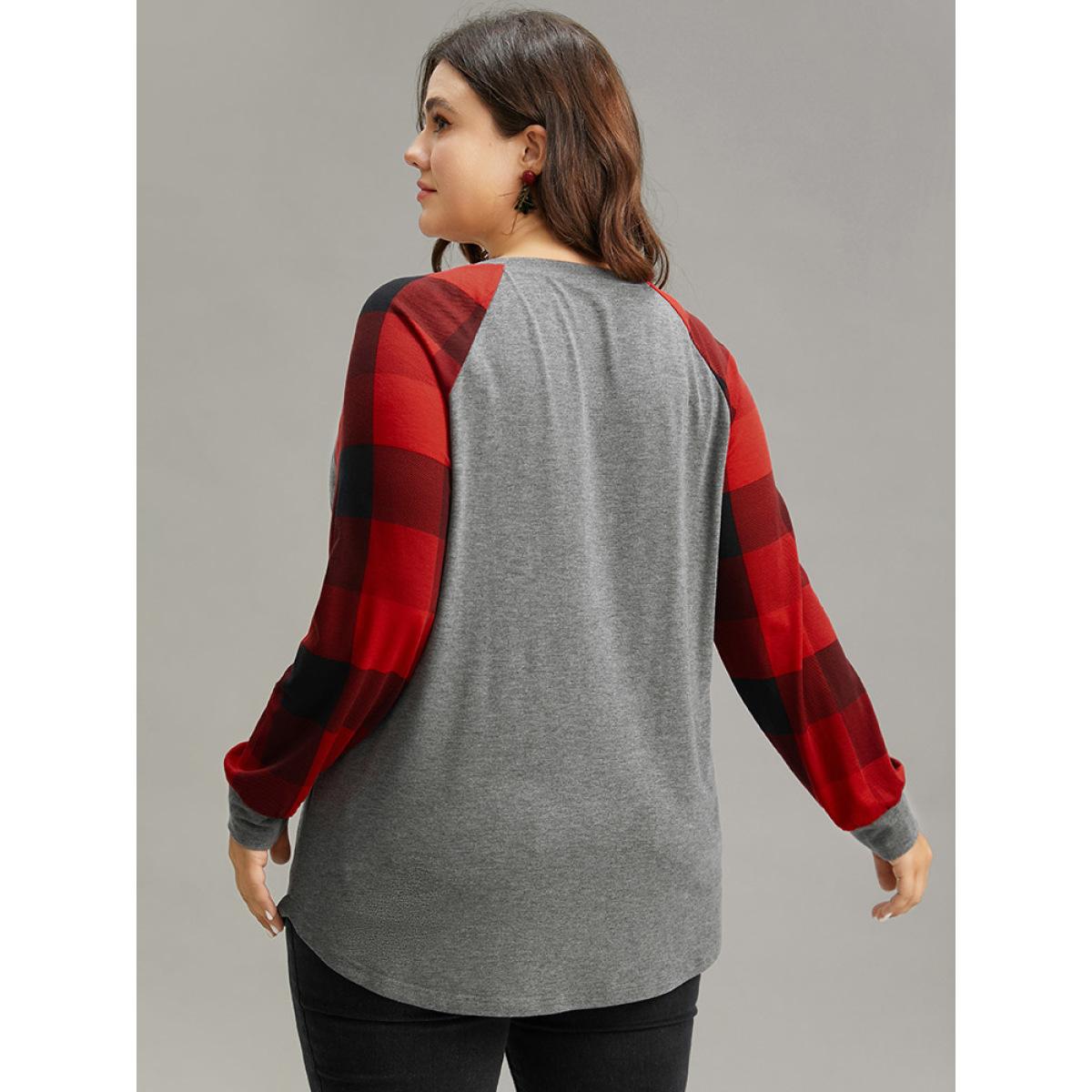 Plus Size Christmas Sequin Plaid Patchwork T-shirt Gray Women Casual Sequin Christmas Festival-Christmas T-shirts BloomChic 10/M Product Image