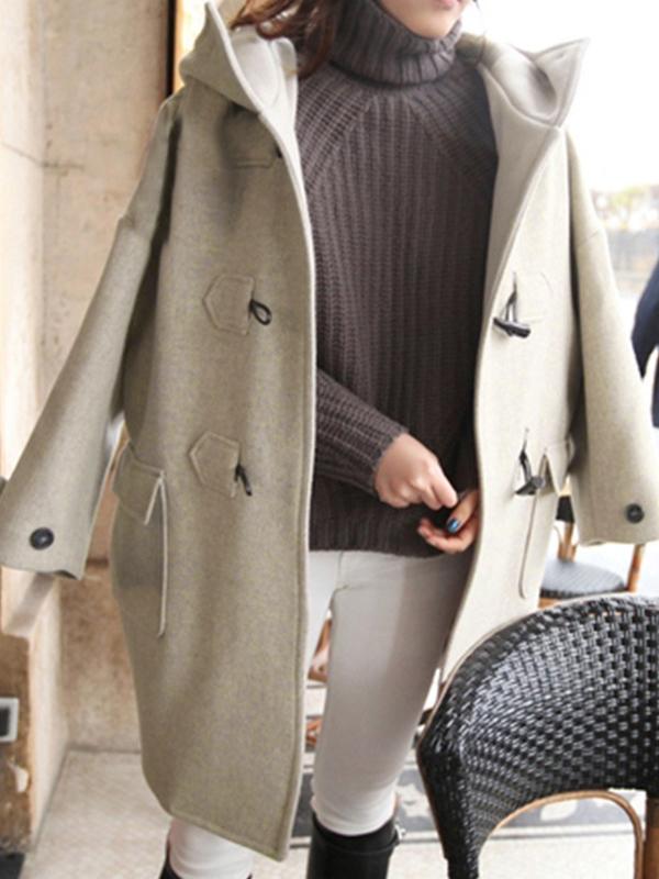 Padded Wool Blend Hooded Long Coat Product Image