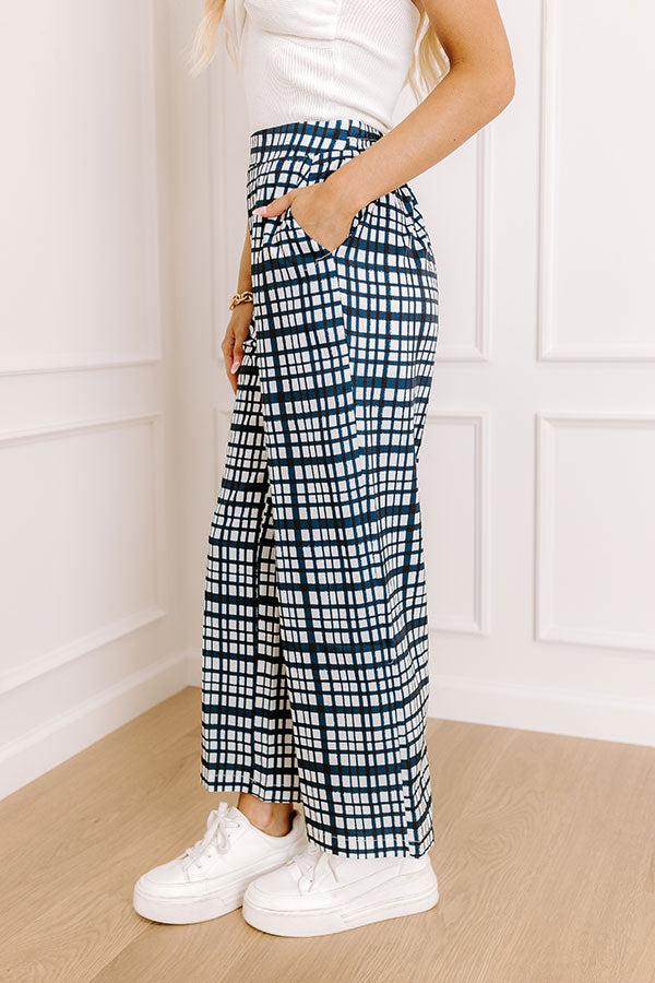 The Madison High Waist Plaid Pants in Navy Product Image