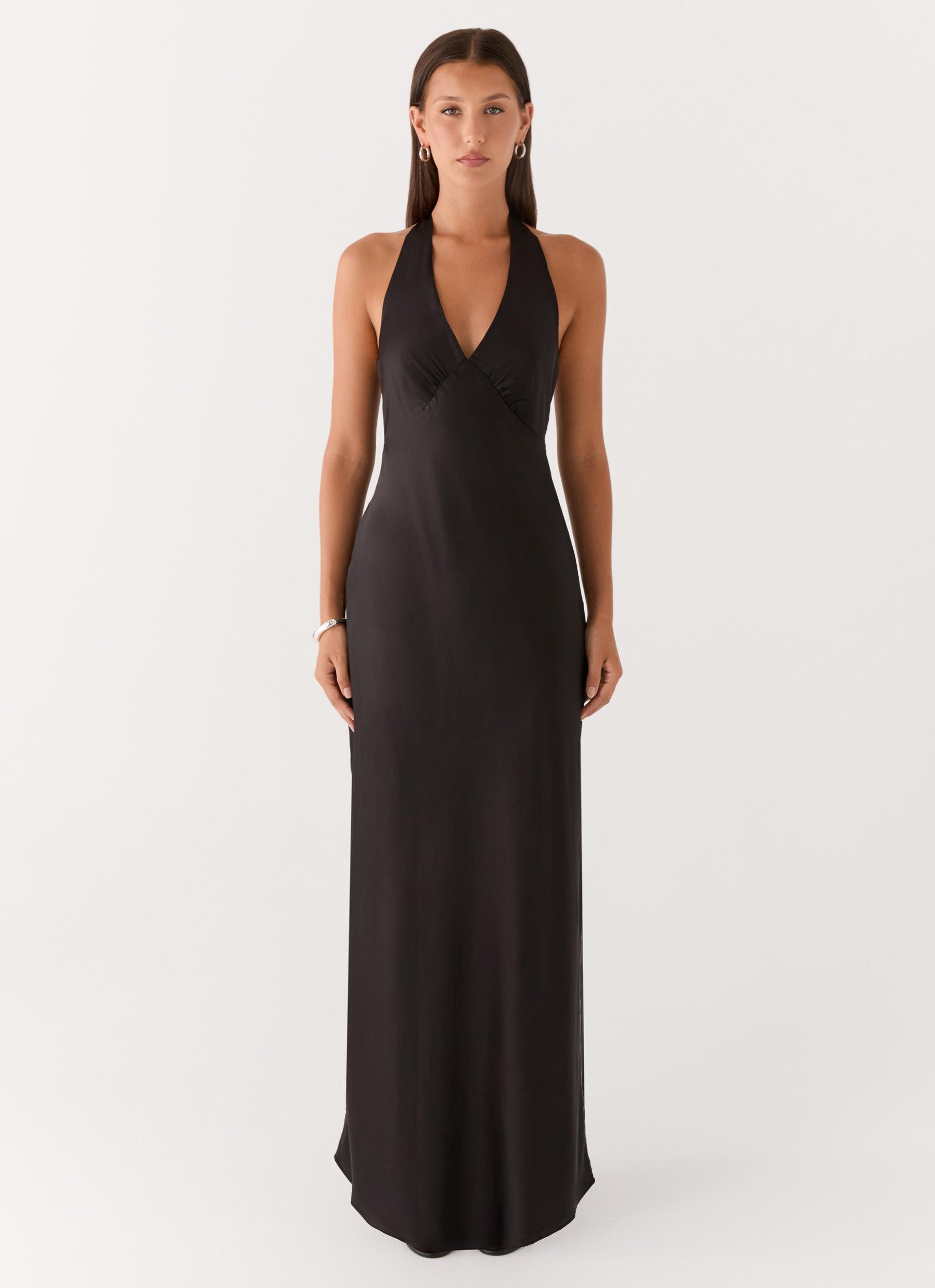 Heavy Hearted Satin Maxi Dress - Black Product Image