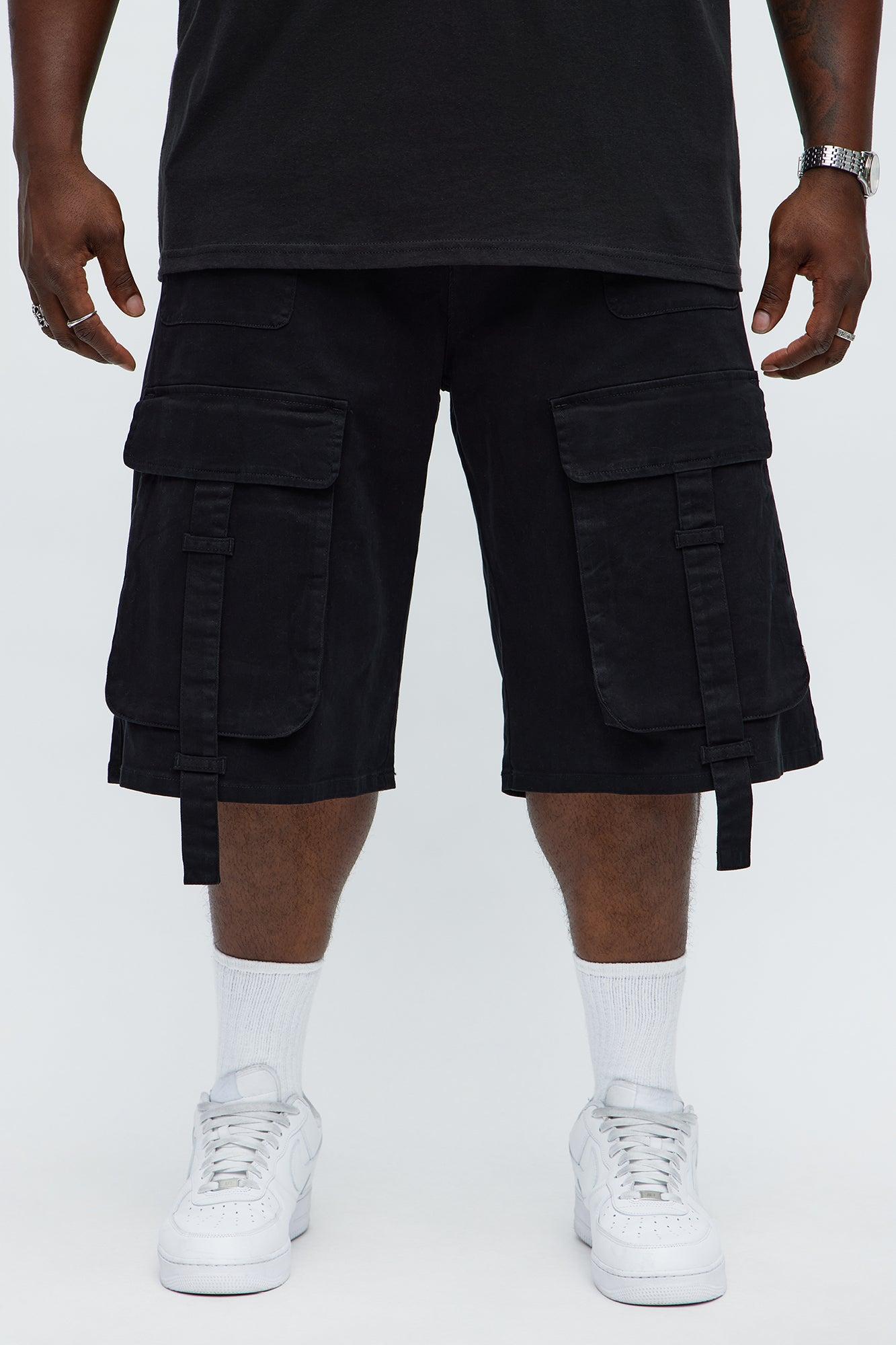 Baggy Oversized Pocket Cargo Shorts - Black Male Product Image