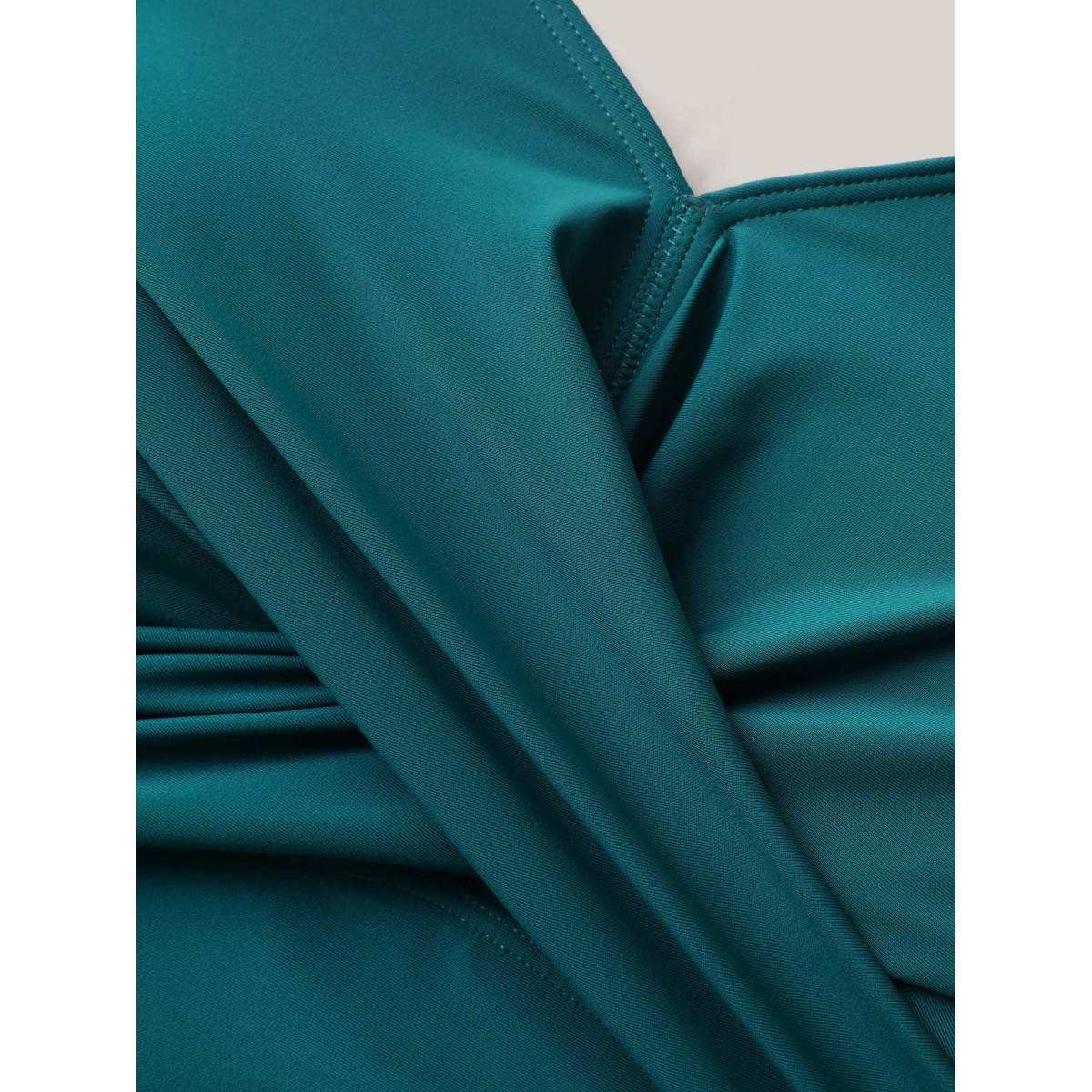 Plus Size Twist Front Pockets Swim Romper Women's Swimwear Cyan Resort Twist Curve Bathing Suits High stretch One Pieces BloomChic 10/M Product Image