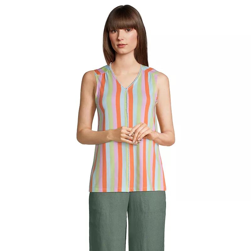 Women's Lands' End Pom-Pom V-Neck Tank Top,  Product Image
