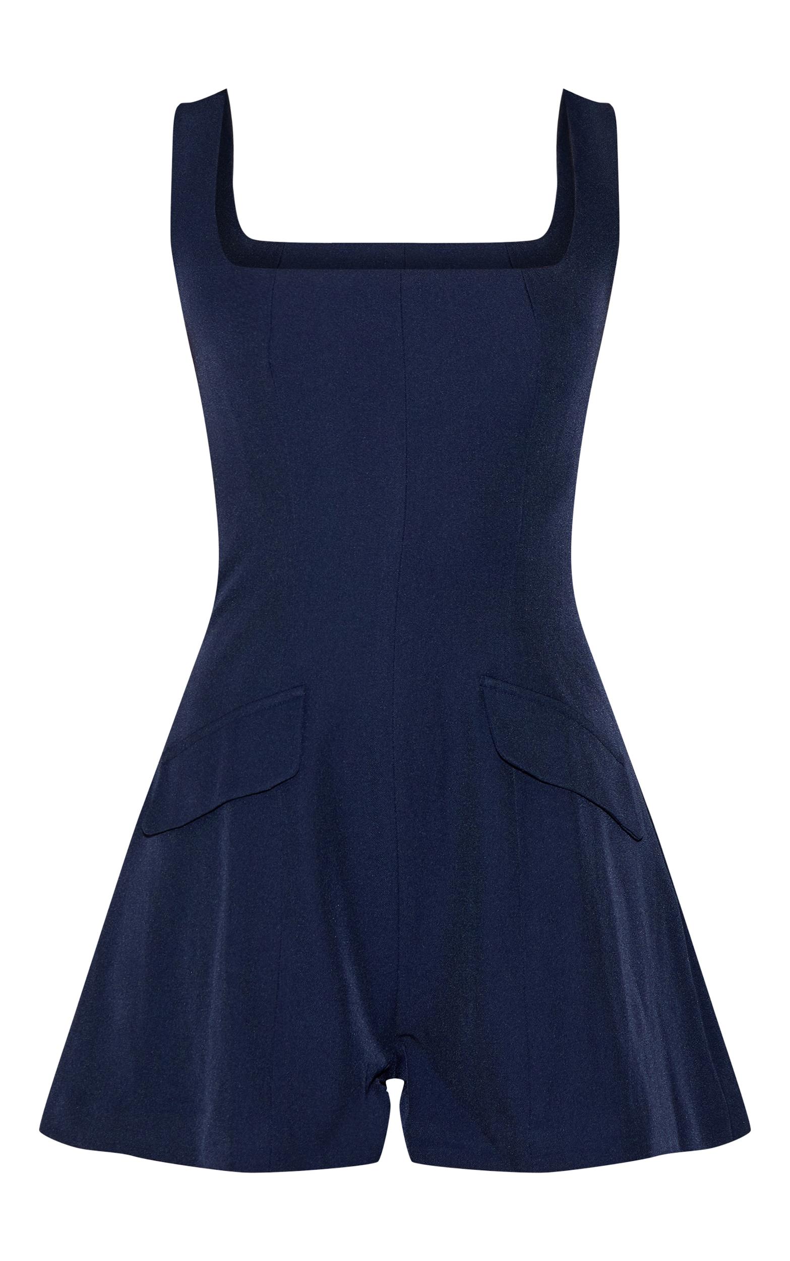  Navy Woven Pocket Detail Romper Product Image