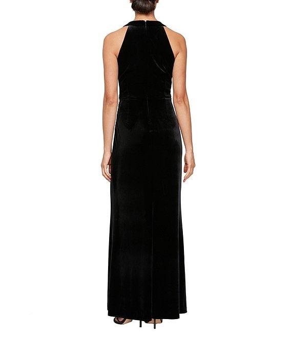 Alex Evenings Stretch Velvet Halter Neck Sleeveless Illusion Beaded Sheath Gown Product Image
