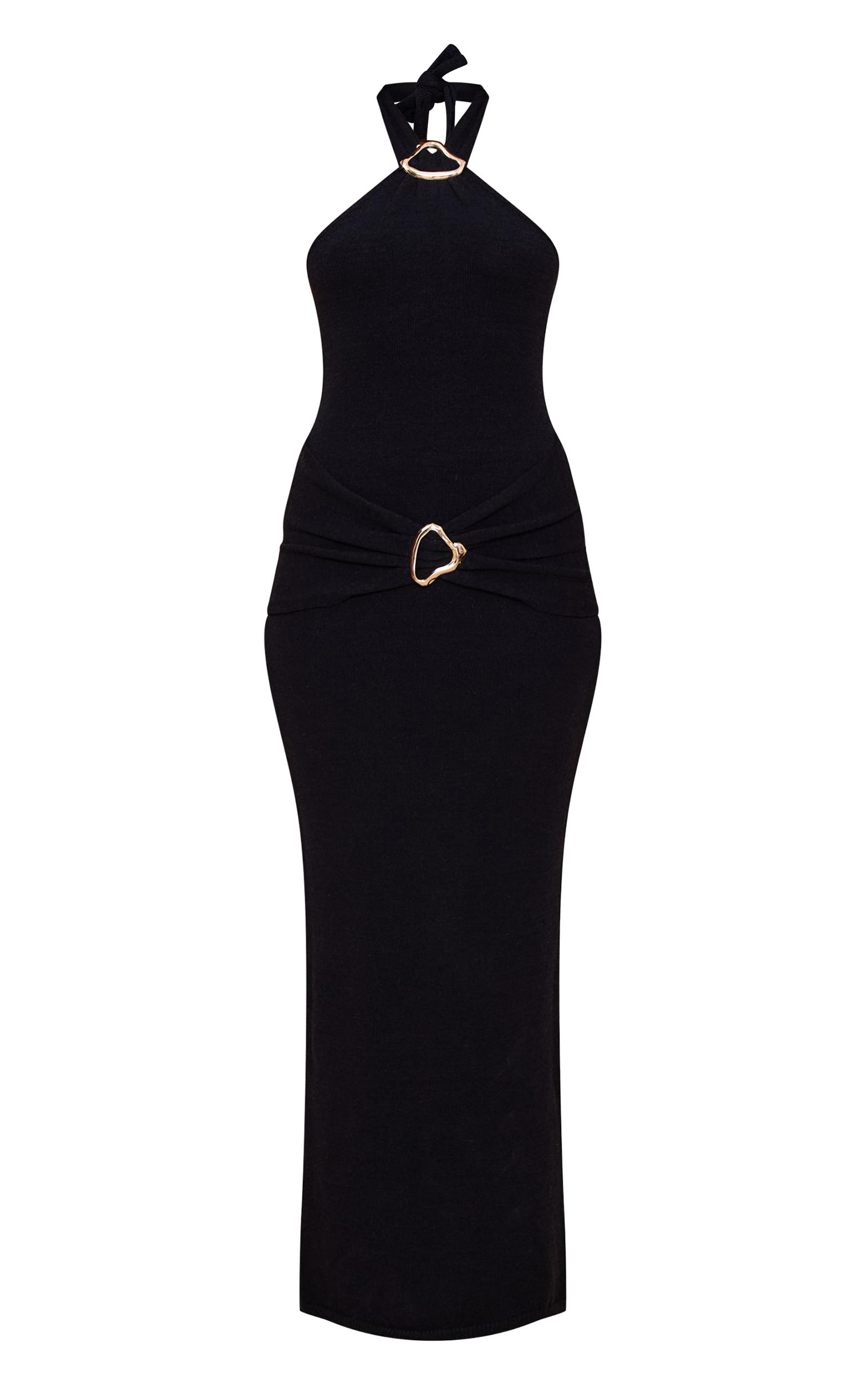 Black Trim Detail Wrap Halter Neck Maxi Dress Product Image
