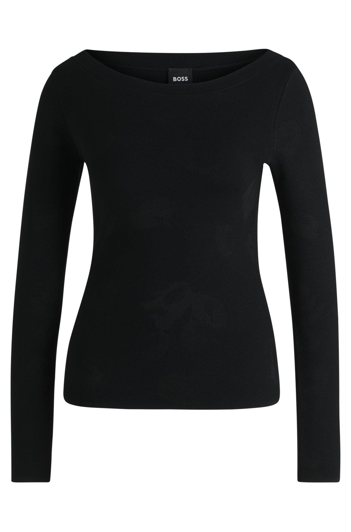 Wide-neck sweater in stretch jacquard Product Image