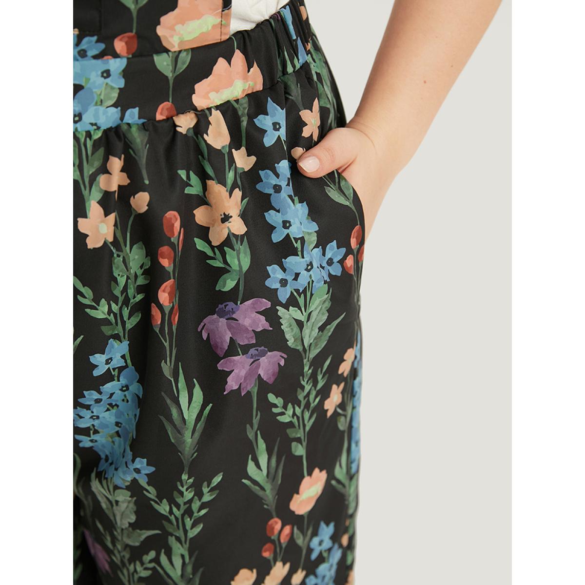 Plus Size Navy Floral Pocket Adjustable Straps Gathered Jumpsuit Women Elegant Sleeveless Spaghetti Strap Dailywear Loose Jumpsuits BloomChic 22-24/3X Product Image