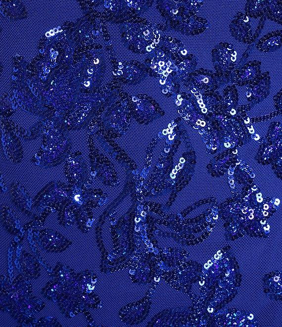 Midnight Doll Floral Patterned Sequin Scoop Neck Front Slit Mini Dress Product Image