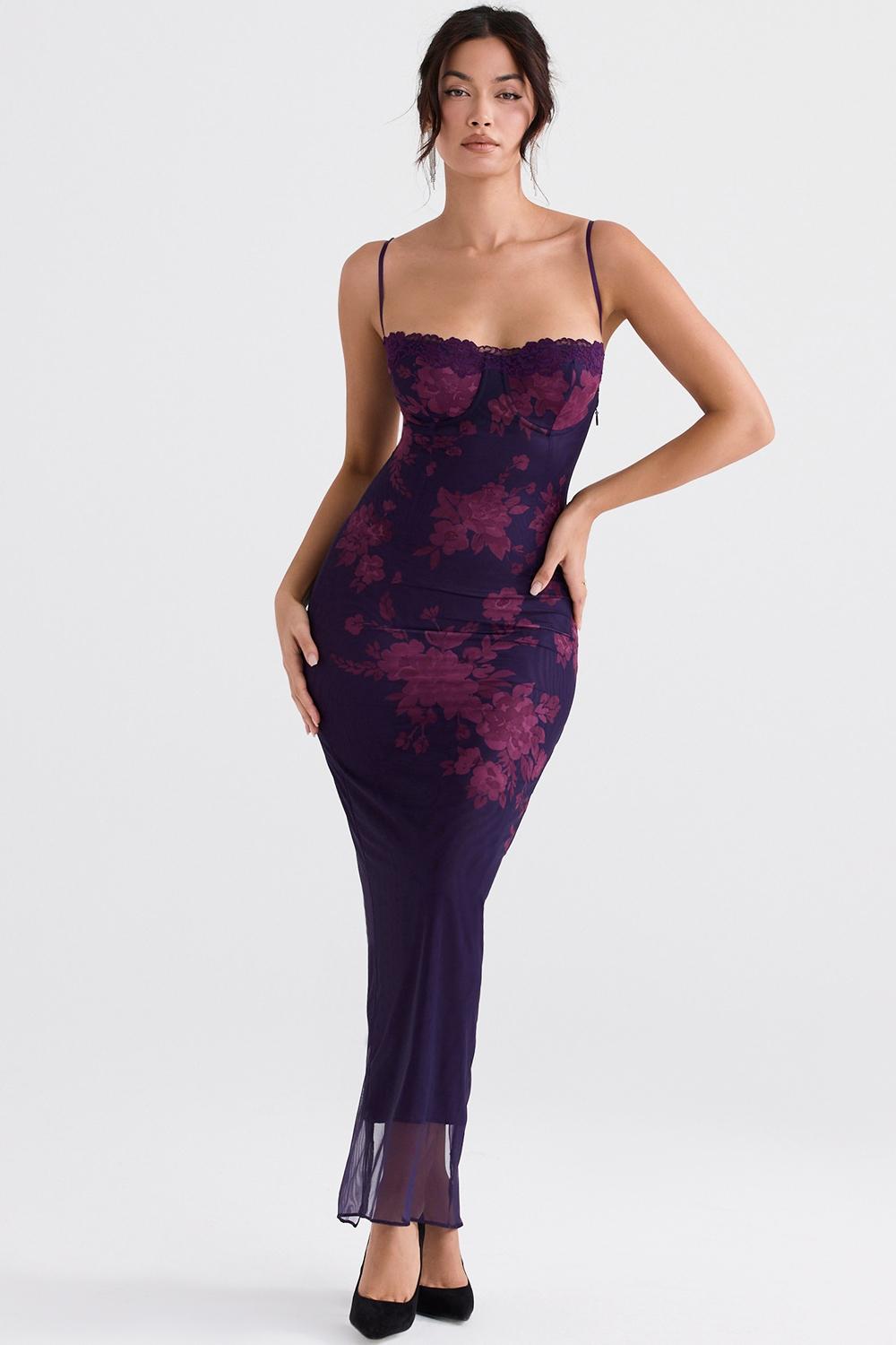 Dahna  dark purple velvet corset dress - sale Product Image