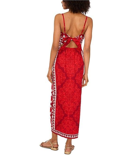 1. STATE Woven Printed V-Neck Sleeveless Tie Back Maxi Dress Product Image