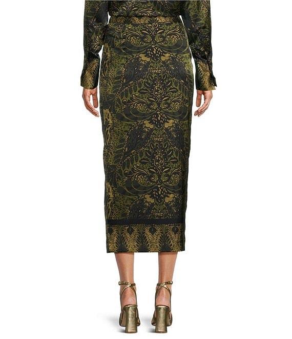 Antonio Melani Clio Motif Printed Satin High Rise Wrap Sheath Midi Coordinating Skirt Product Image