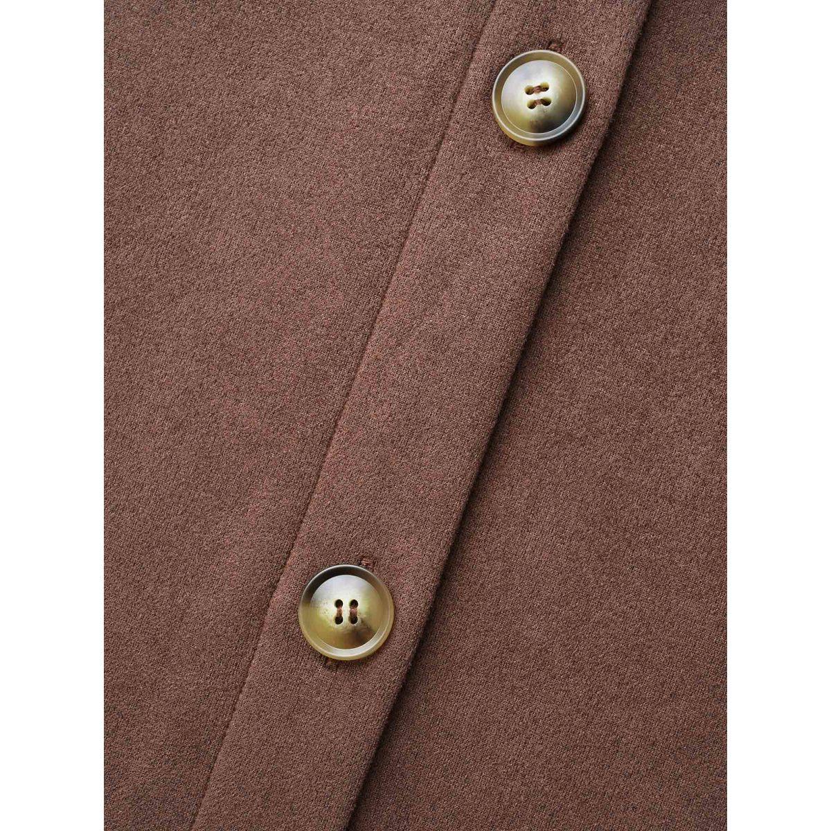 Plus Size Faux Suede Pocket Hooded Drawstring Jacket Women DarkBrown Drawstring Loose Side seam pocket Everyday Jackets BloomChic 14-16/1X Product Image