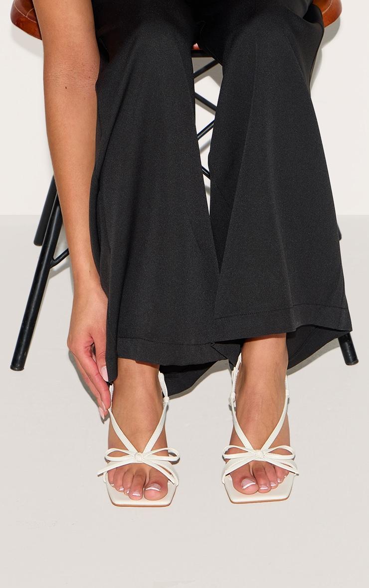 Cream PU Square Toe Bow Sling Back Mid Heeled Sandals Product Image