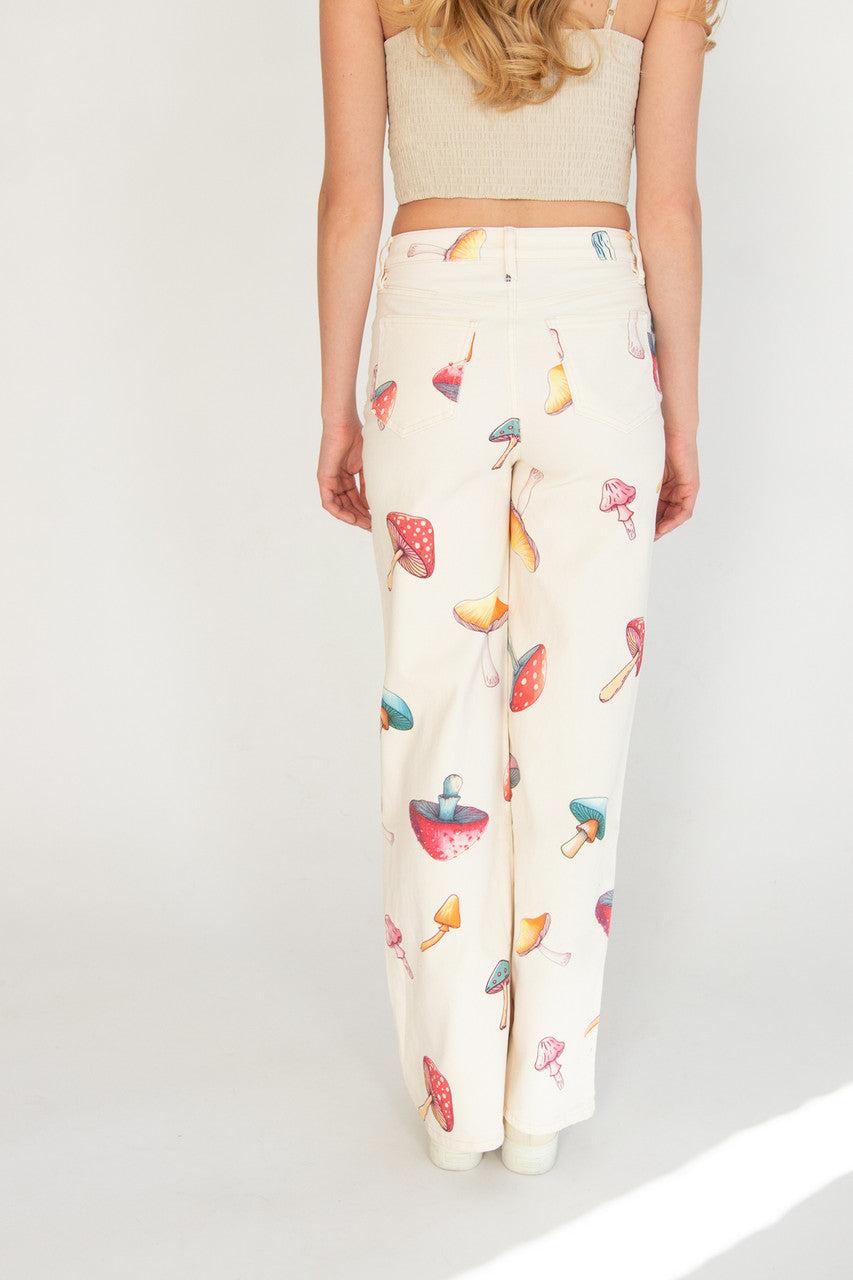 Large Mushroom Print Wide Leg Jeans Product Image
