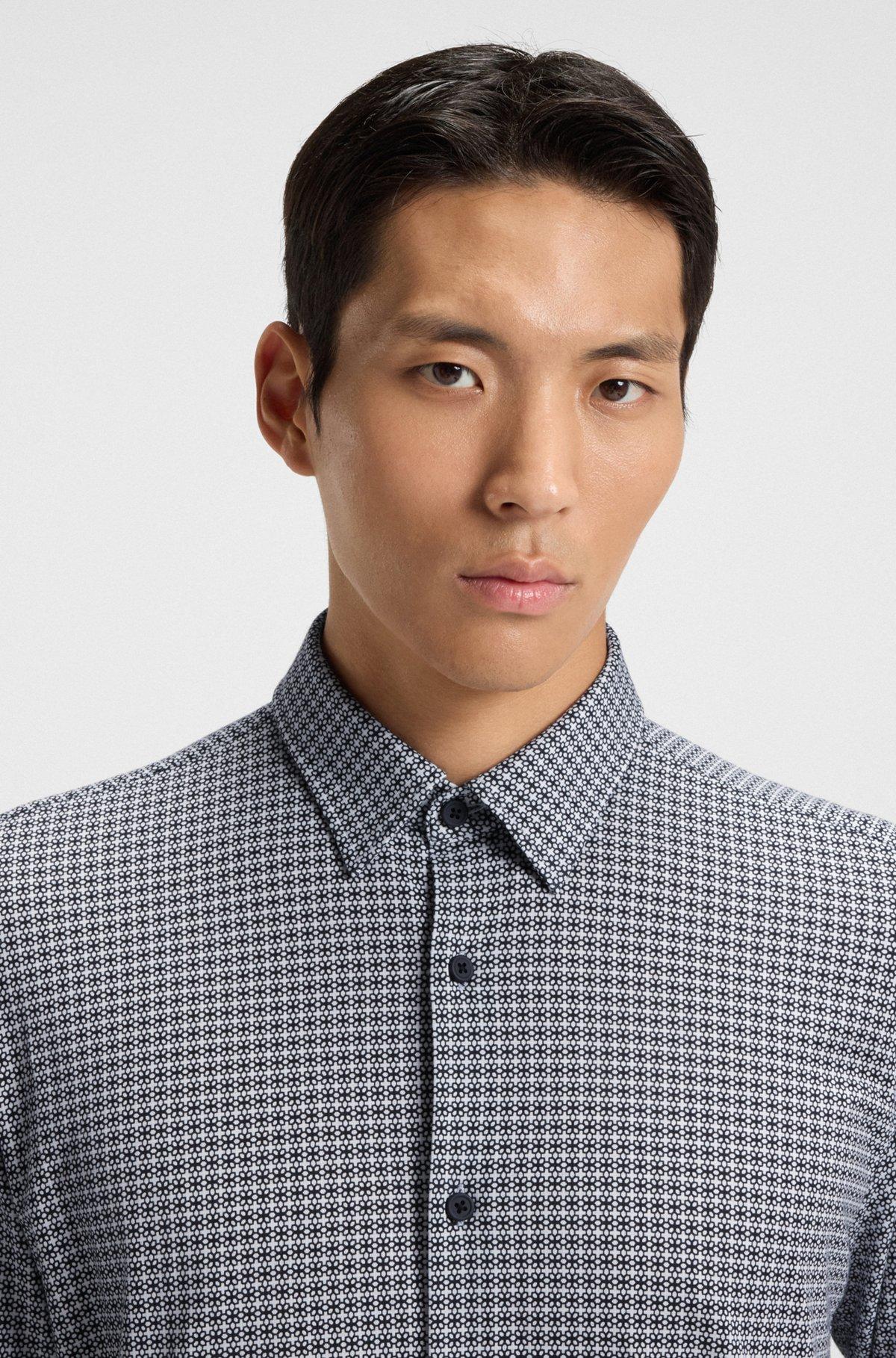 Slim-fit shirt in printed flex-weave fabric Product Image