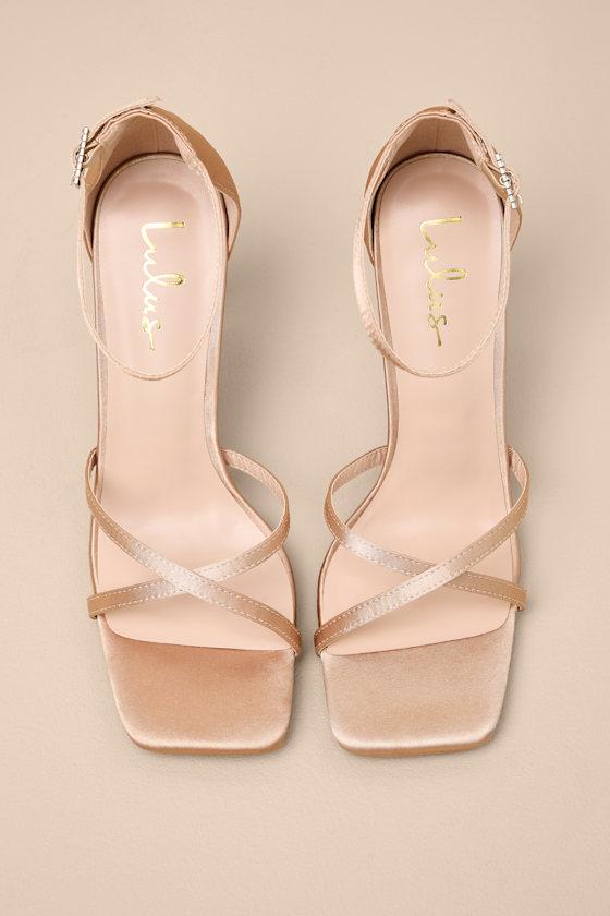 Graziella Champagne Satin High Heel Ankle Strap Sandals Product Image