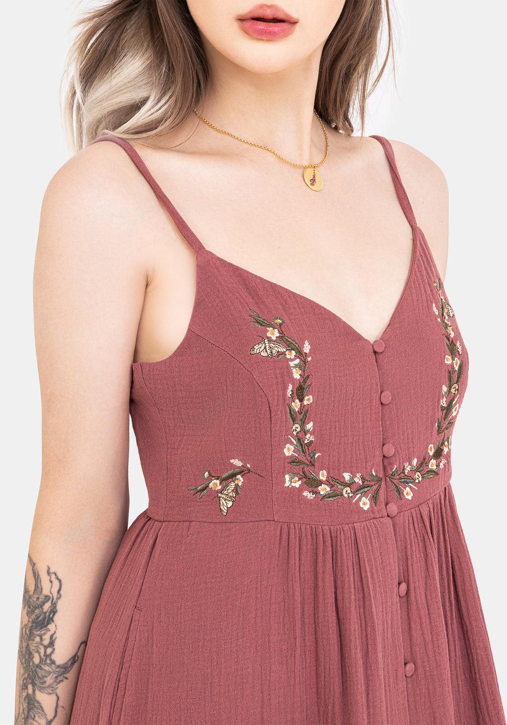 Abundance Cotton Floral Embroidered Bodice Cami Midaxi Dress Product Image