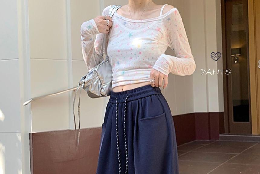 Drawstring Waist Plain Wide Leg Sweatpants Product Image