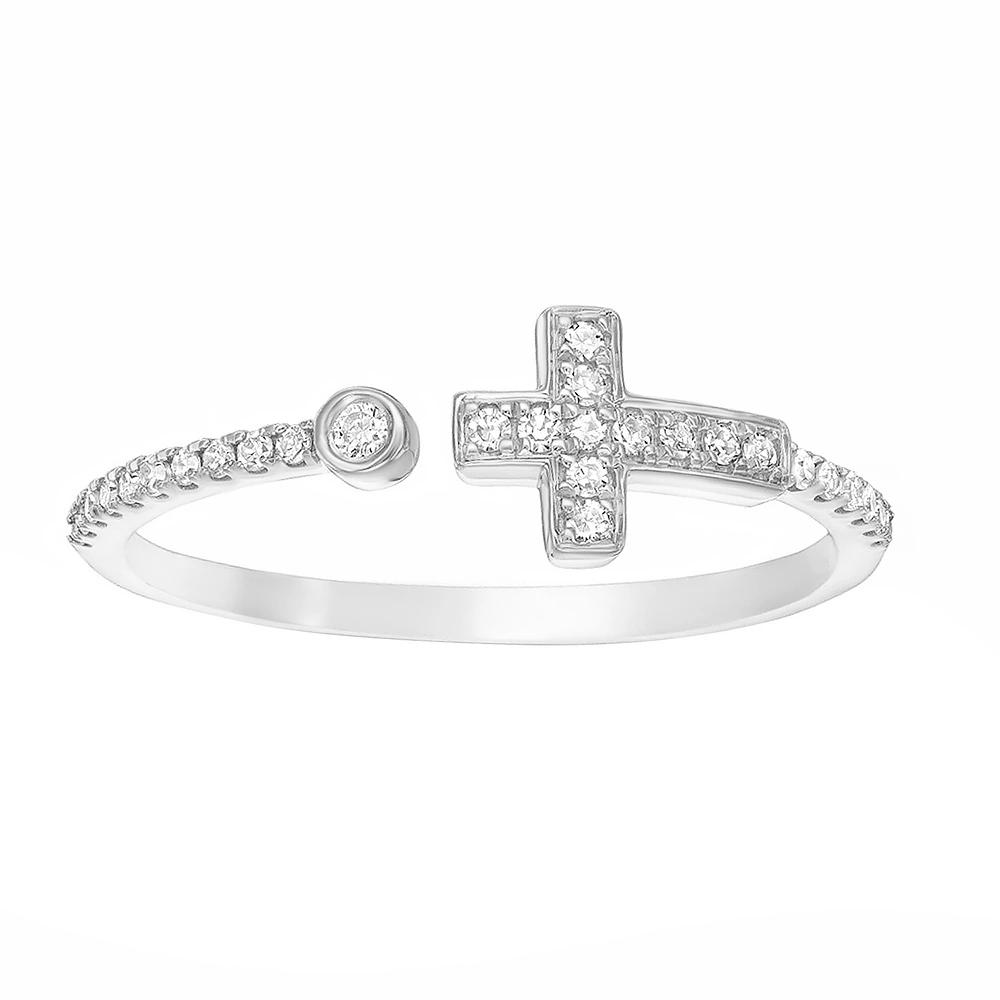 Gemminded Sterling Silver 1/8 Carat T.W. Diamond Sideways Cross Ring, Women's, Size: 7 Product Image