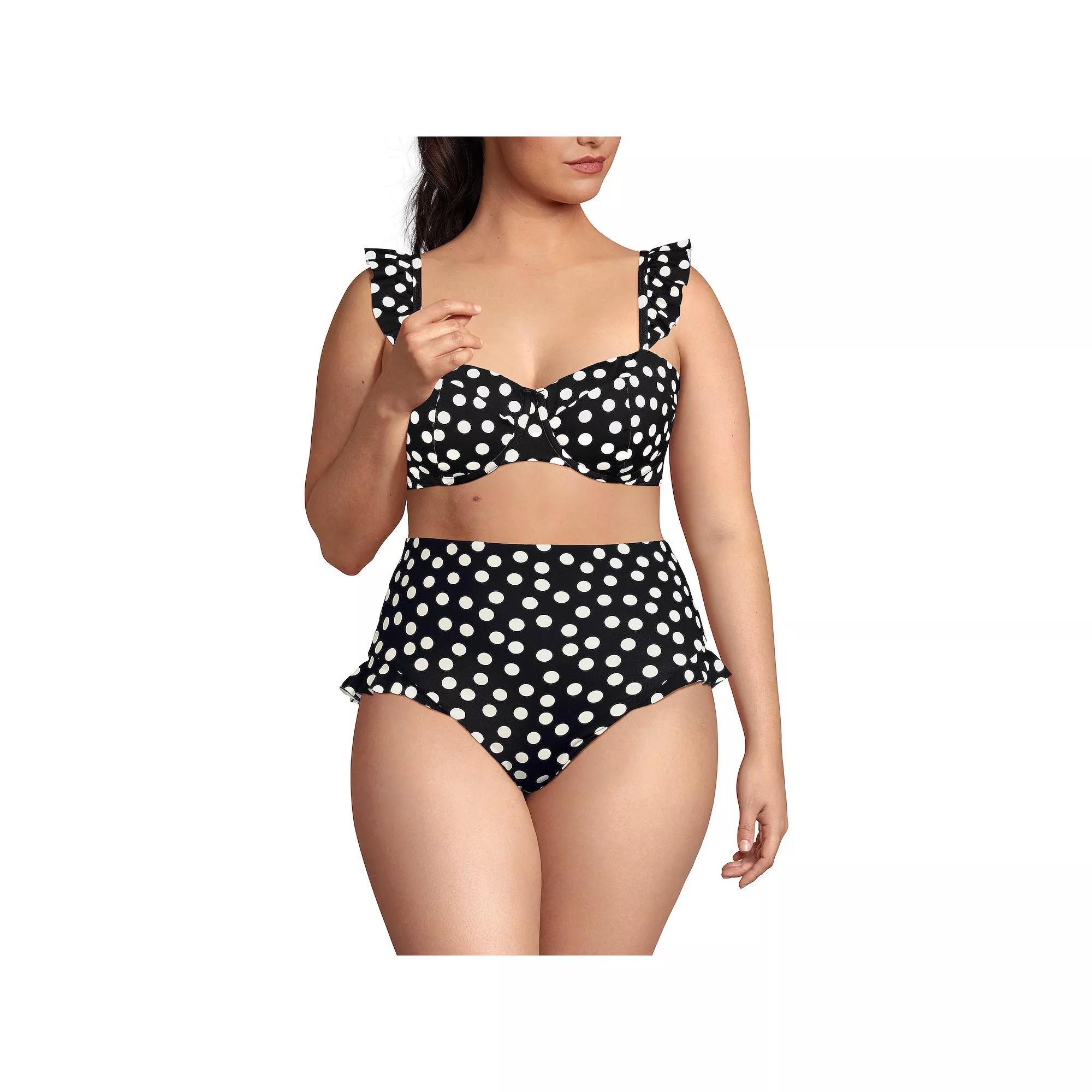 Plus Size Lands' End Balconnette Underwire Bikini Swim Top, Women's, Size: 20 W, Black White Dots Product Image
