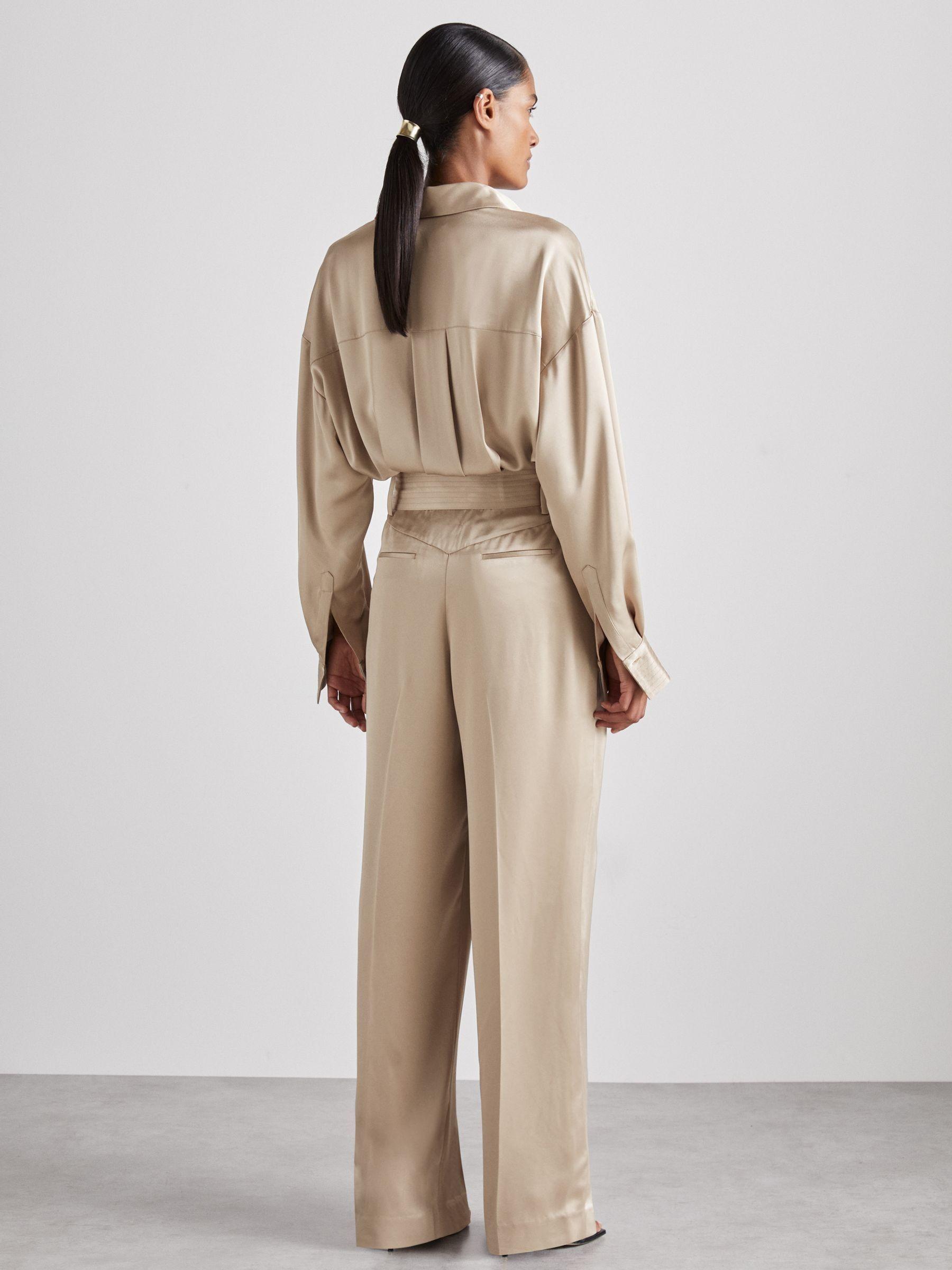 Atelier Belted Satin Jumpsuit in Champagne Product Image