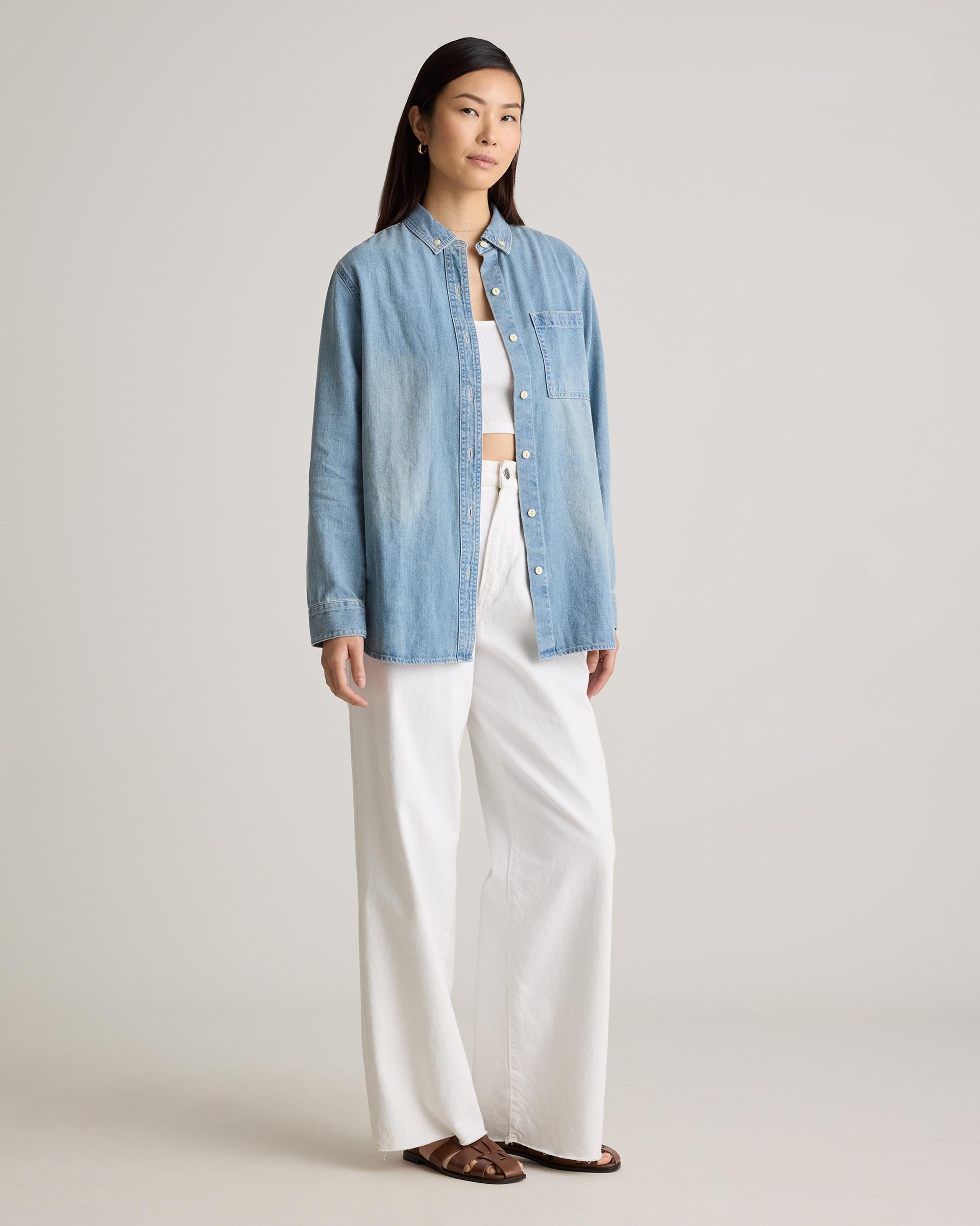 Quince | Women's Distressed Denim OverSized Shirt Size XS, Cotton Product Image