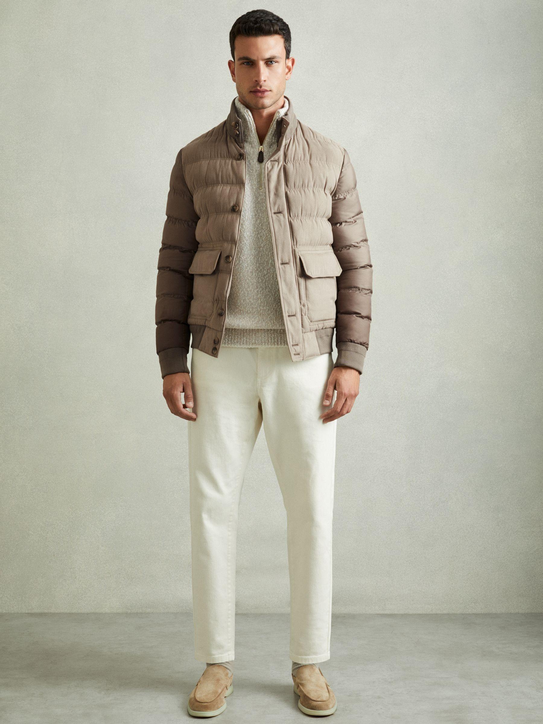 Patch-Pocket Quilted-Alcantara Jacket in Stone Product Image
