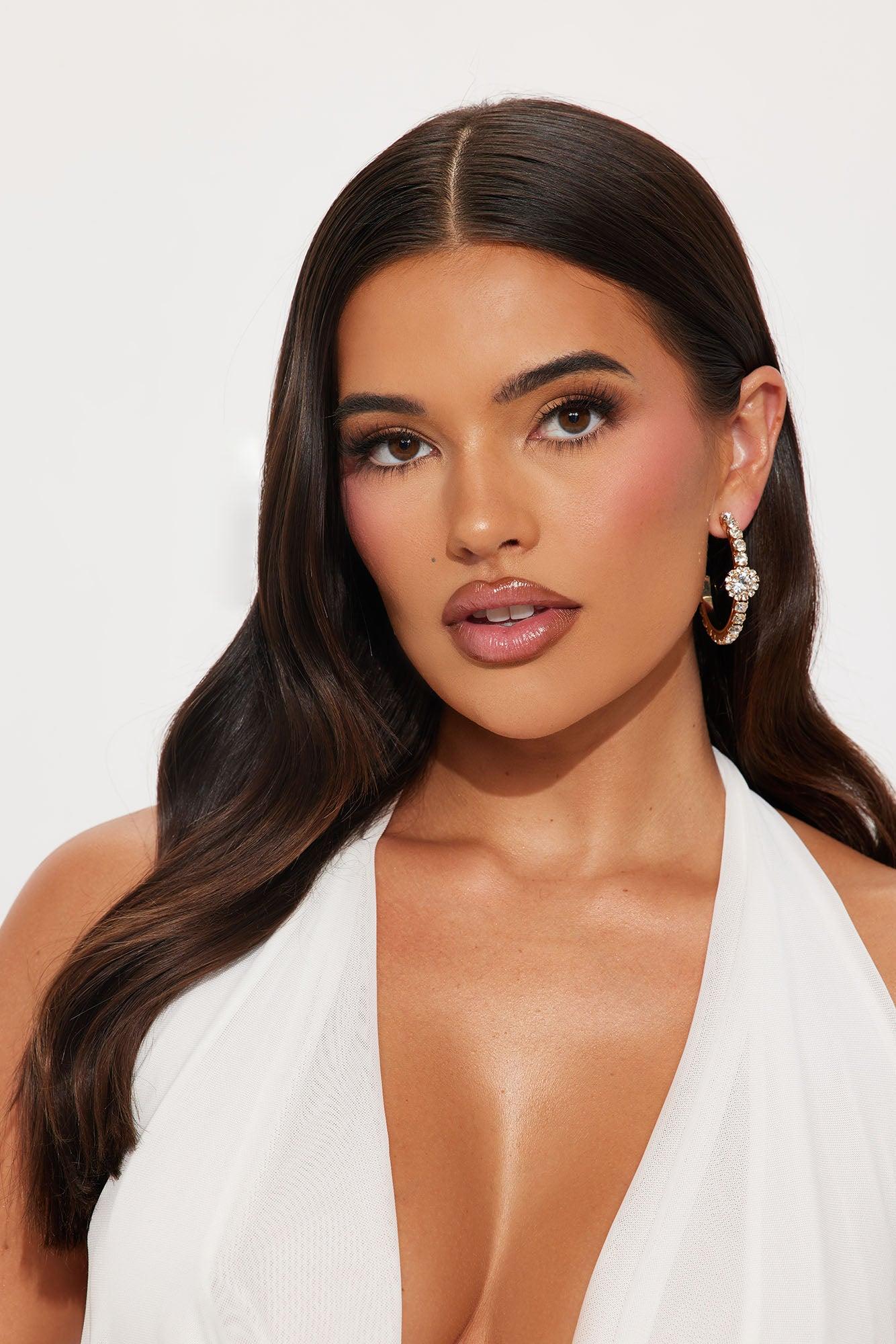 Spoiled Rhinestone Hoop Earrings - Gold Female Product Image