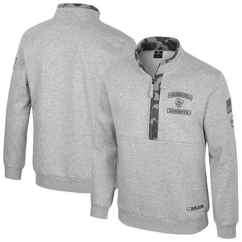 Men's Colosseum Heather Gray Oklahoma State Cowboys OORAH OHT Military Appreciation Fleece Quarter-Zip Jacket,  Product Image
