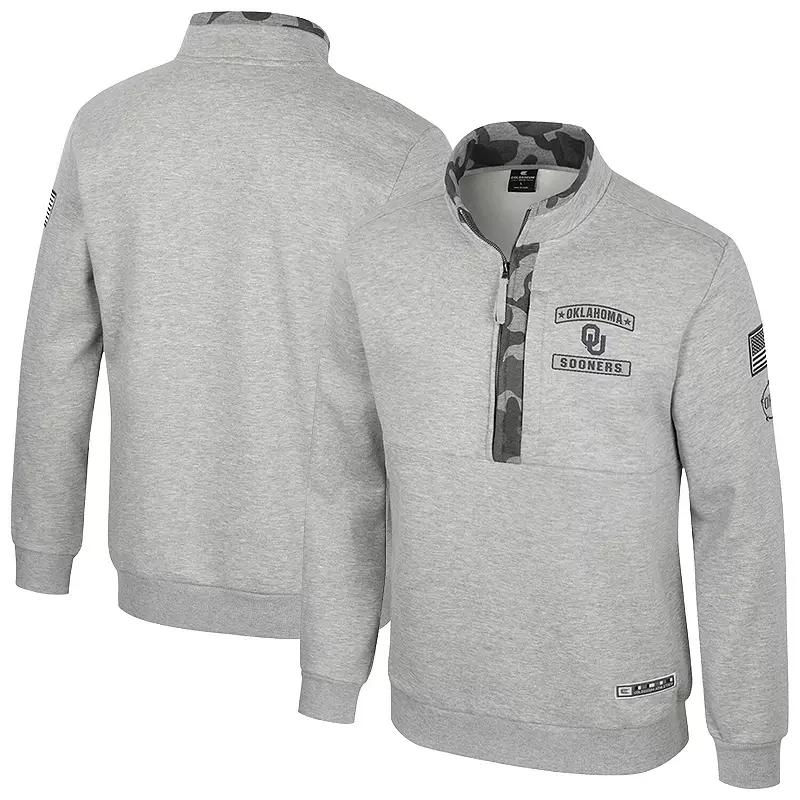 Men's Colosseum Heather Gray Oklahoma State Cowboys OORAH OHT Military Appreciation Fleece Quarter-Zip Jacket,  Product Image