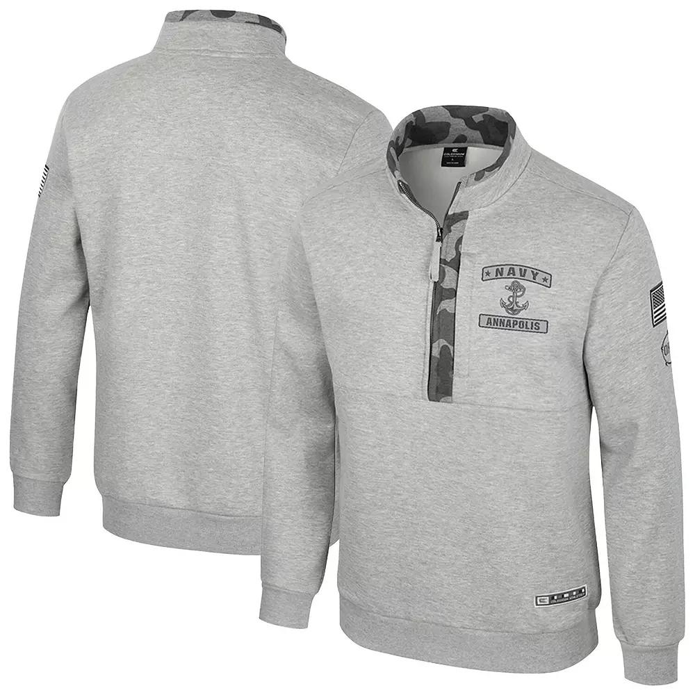 Men's Colosseum Heather Gray Navy Midshipmen OORAH OHT Military Appreciation Fleece Quarter-Zip Jacket, Size: Medium, Grey Product Image