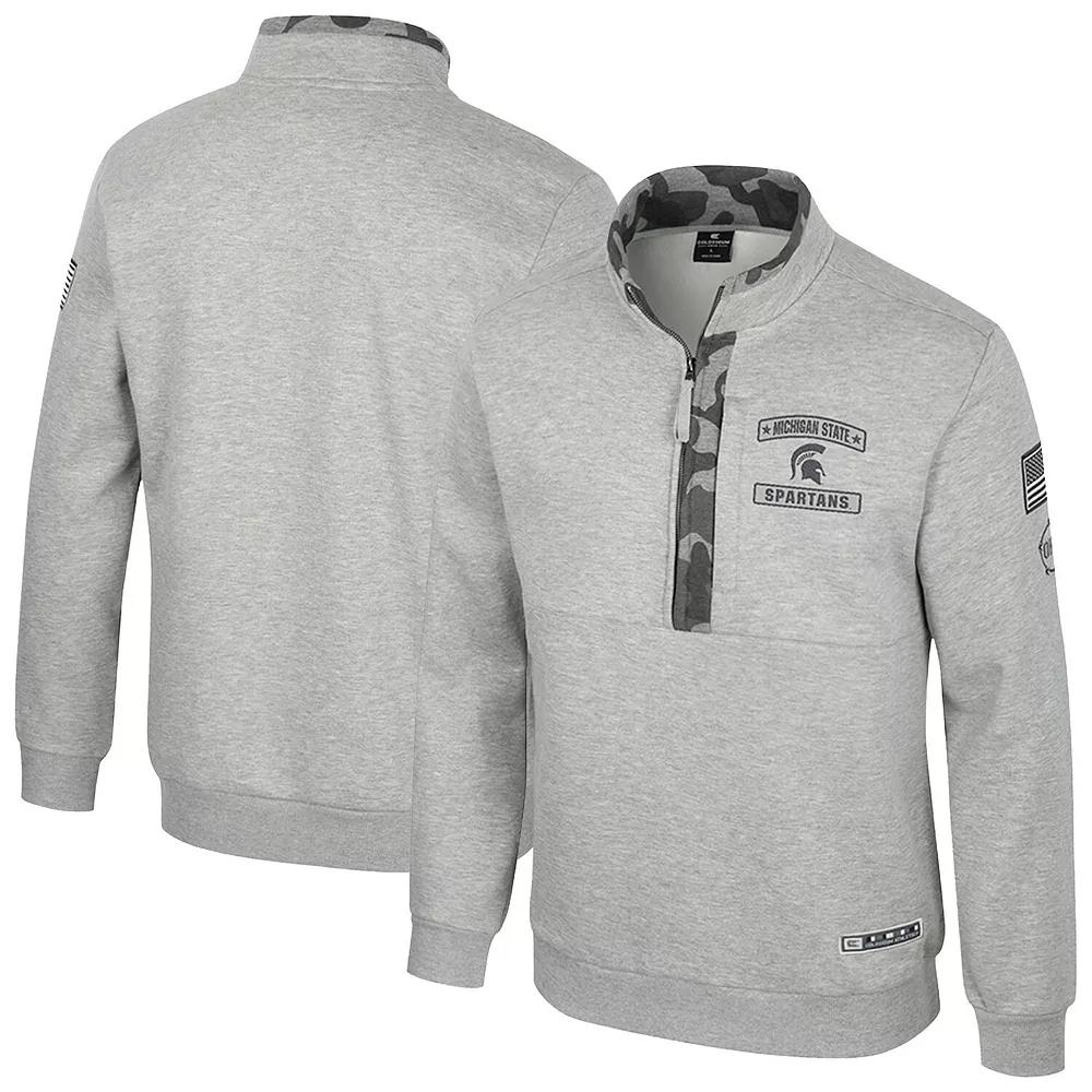 Men's Colosseum Heather Gray Oklahoma State Cowboys OORAH OHT Military Appreciation Fleece Quarter-Zip Jacket,  Product Image