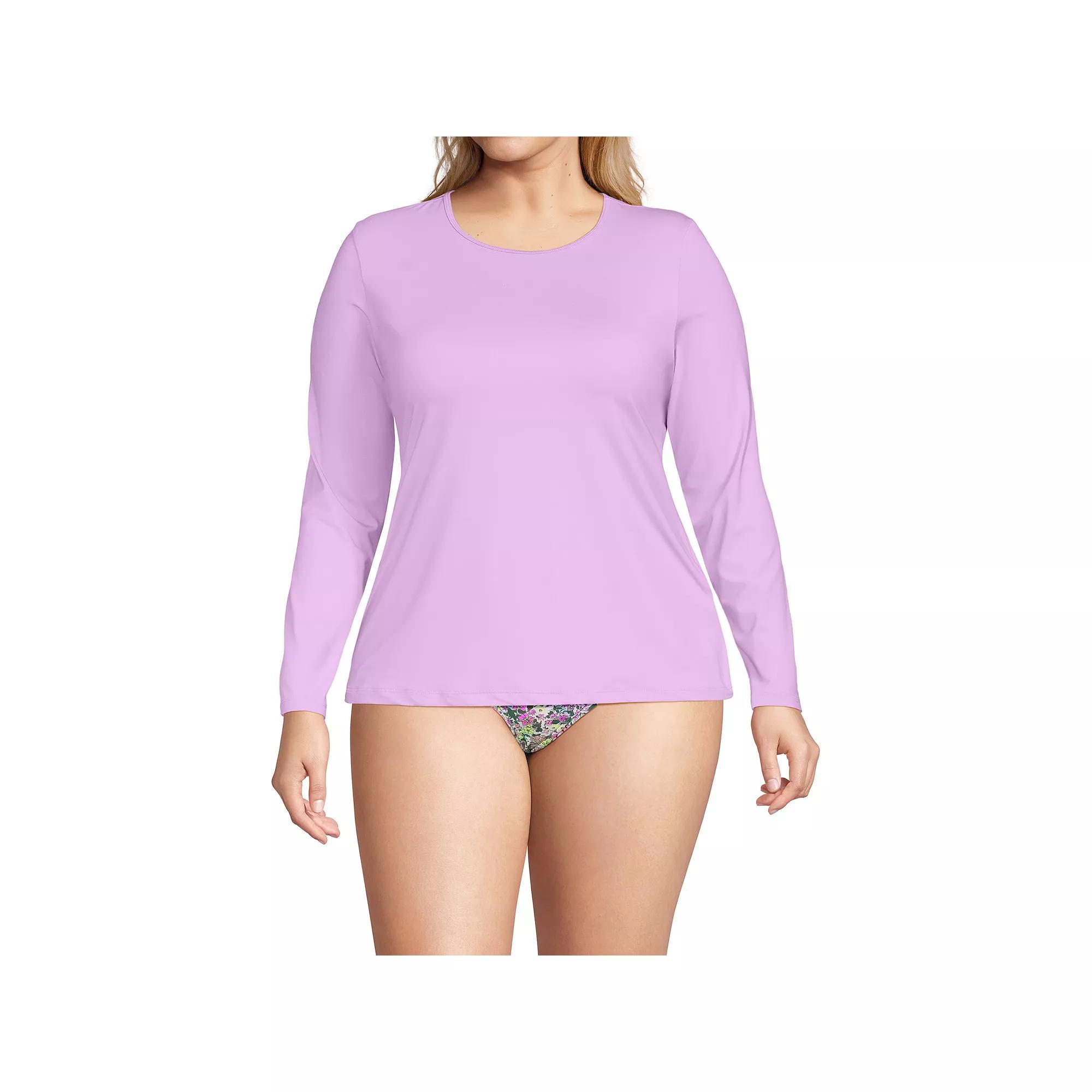 Plus Size Lands' End UPF 50 Long Sleeve Rash Guard, Women's, Size: 2XL, Blue Mini Stripe Product Image