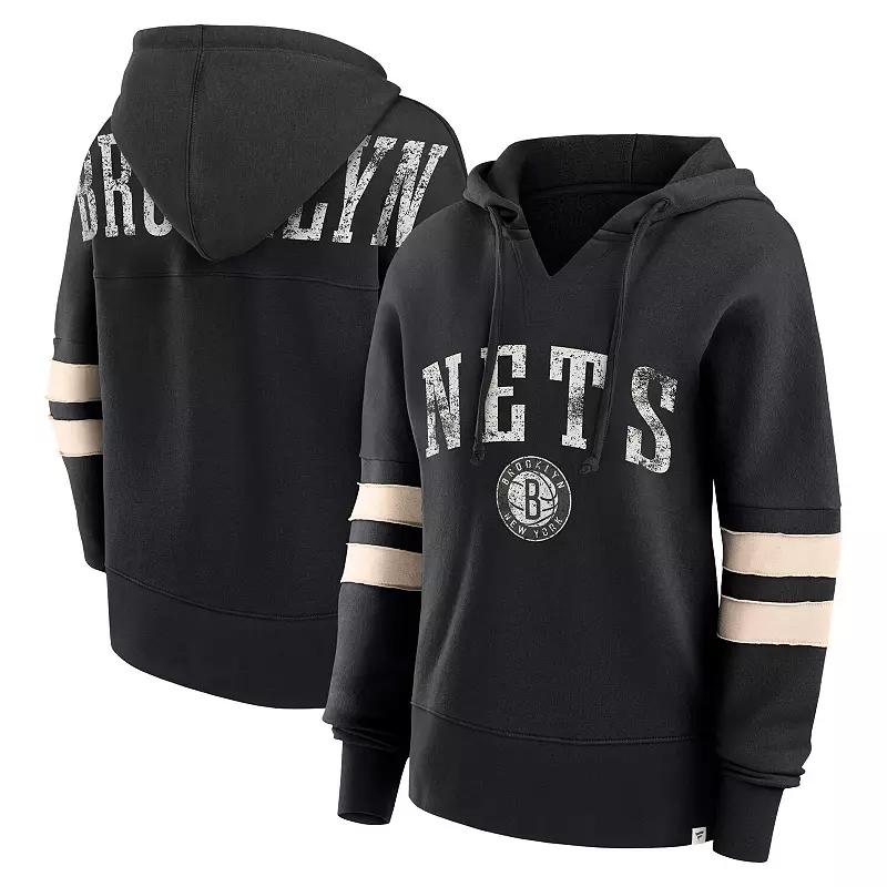 Women's Fanatics Branded Black Brooklyn Nets Bold Move Dolman V-Neck Pullover Hoodie,  Product Image
