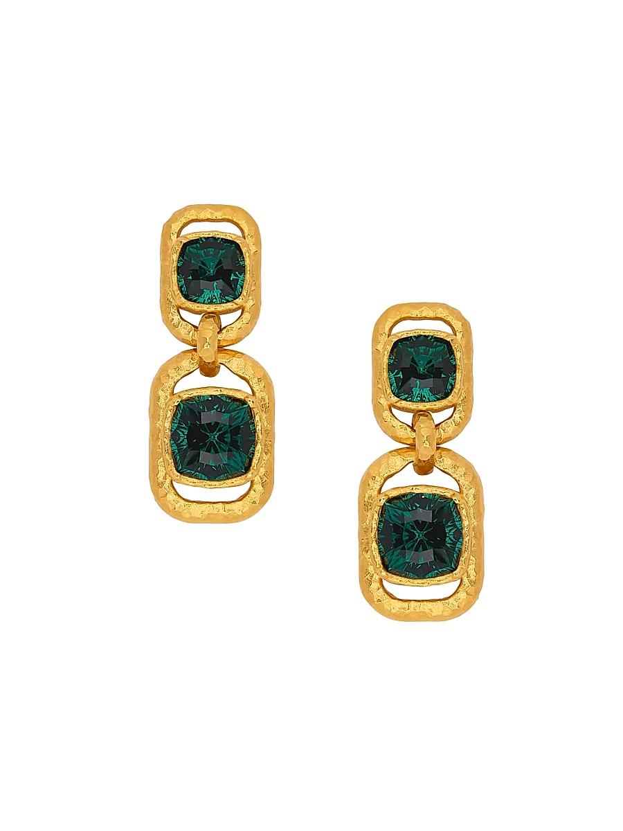 Womens 24K-Gold-Plated Brass & Glass Crystal Double Drop Earrings Product Image