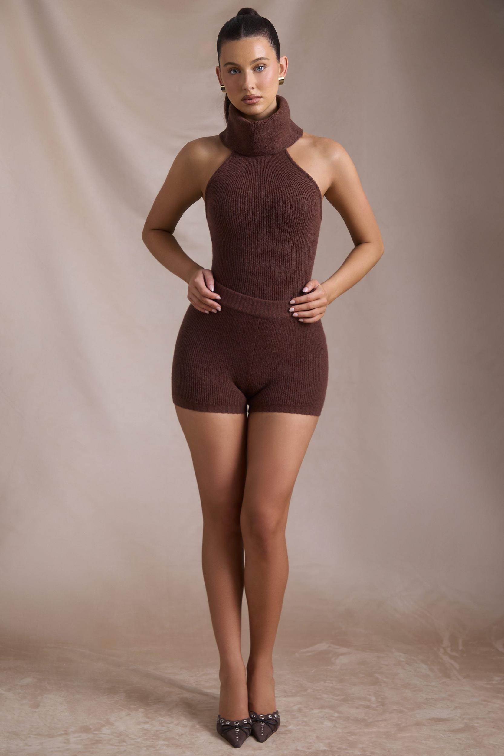 Ribbed-Knit Shorts in Espresso Product Image