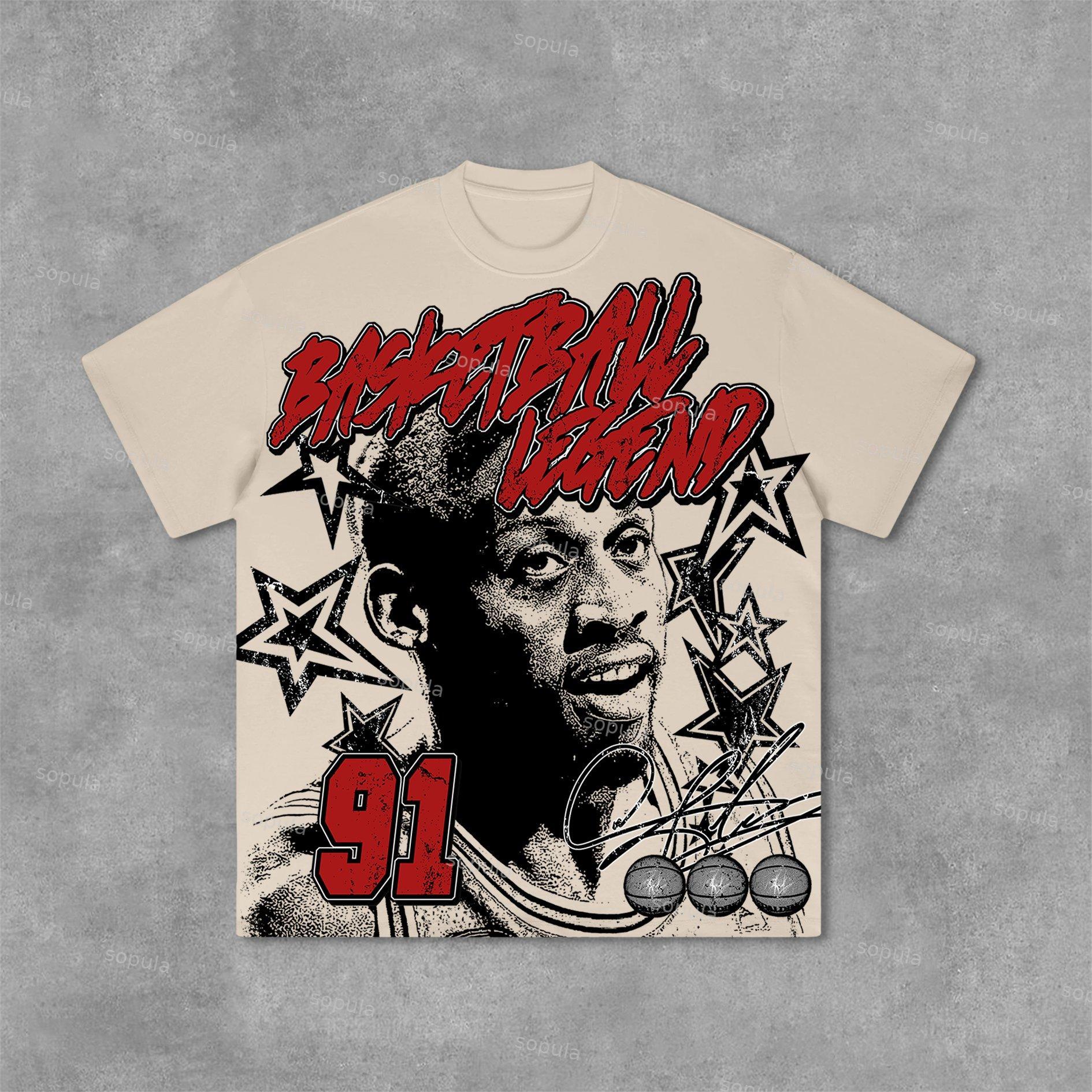 Vintage Basketball Legend Graphic Print Cotton T-Shirt Product Image