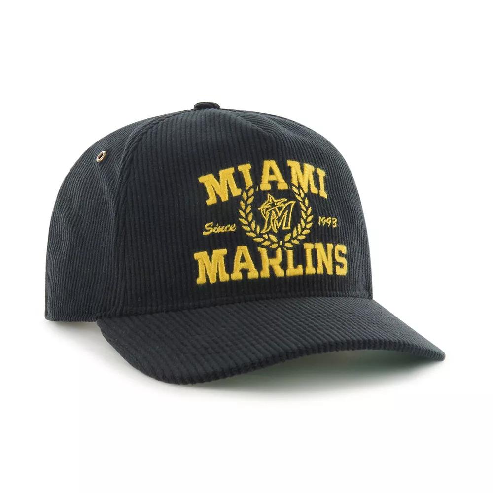 Men's '47 Black Miami Marlins Laurus Corduroy Hitch Snapback Hat Product Image