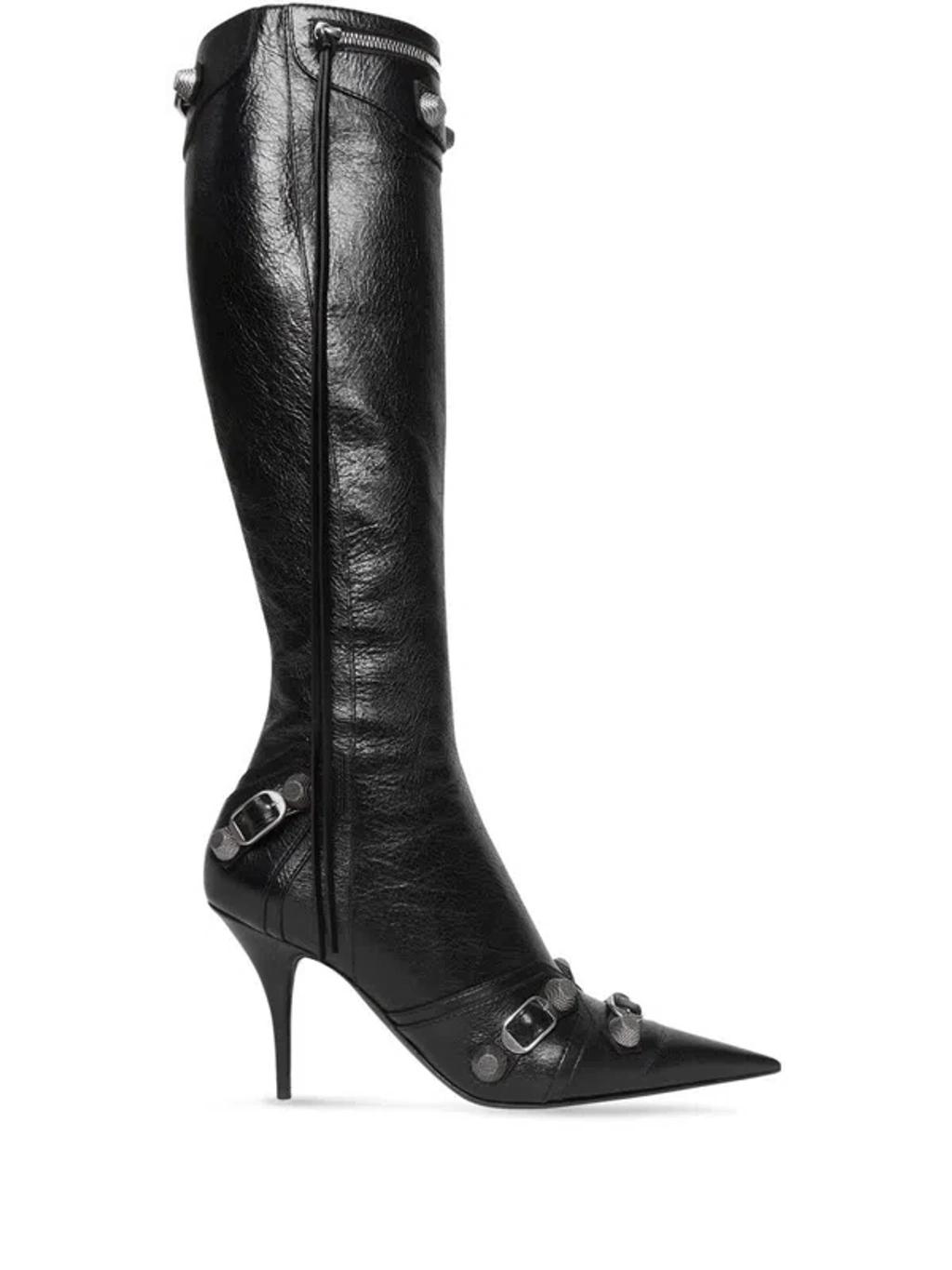 BALENCIAGA Brushed Leather Cagole Boots With Studs And Zips 10cm In Black Product Image