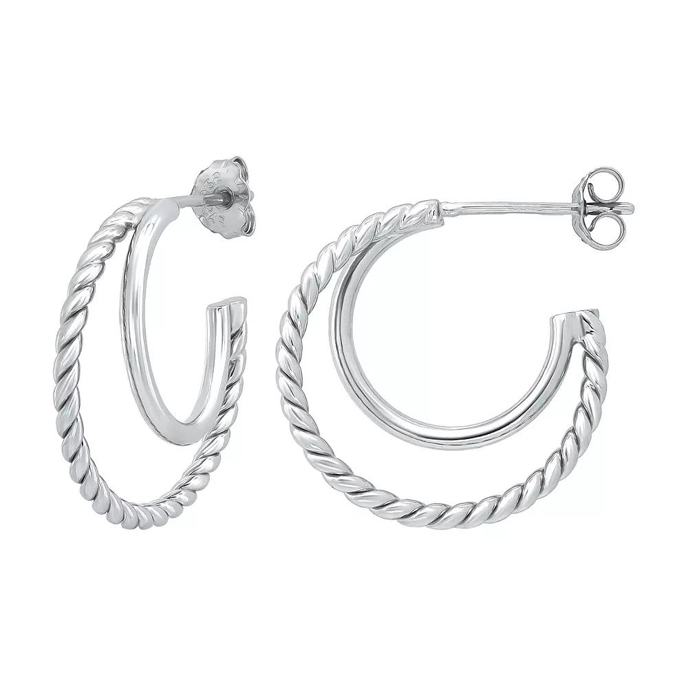 Aleure Precioso Sterling Silver Double Graduated Posted Hoop Earrings, Women's, Silver Tone Product Image
