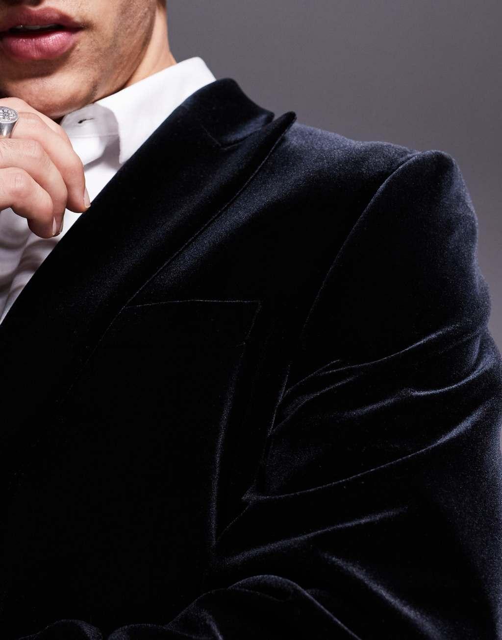 ASOS DESIGN slim fit velvet blazer in black Product Image