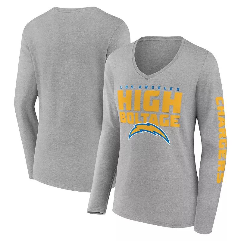 Women's Fanatics Heather Gray Los Angeles Chargers Hometown Sweep Long Sleeve V-Neck T-Shirt,  Product Image