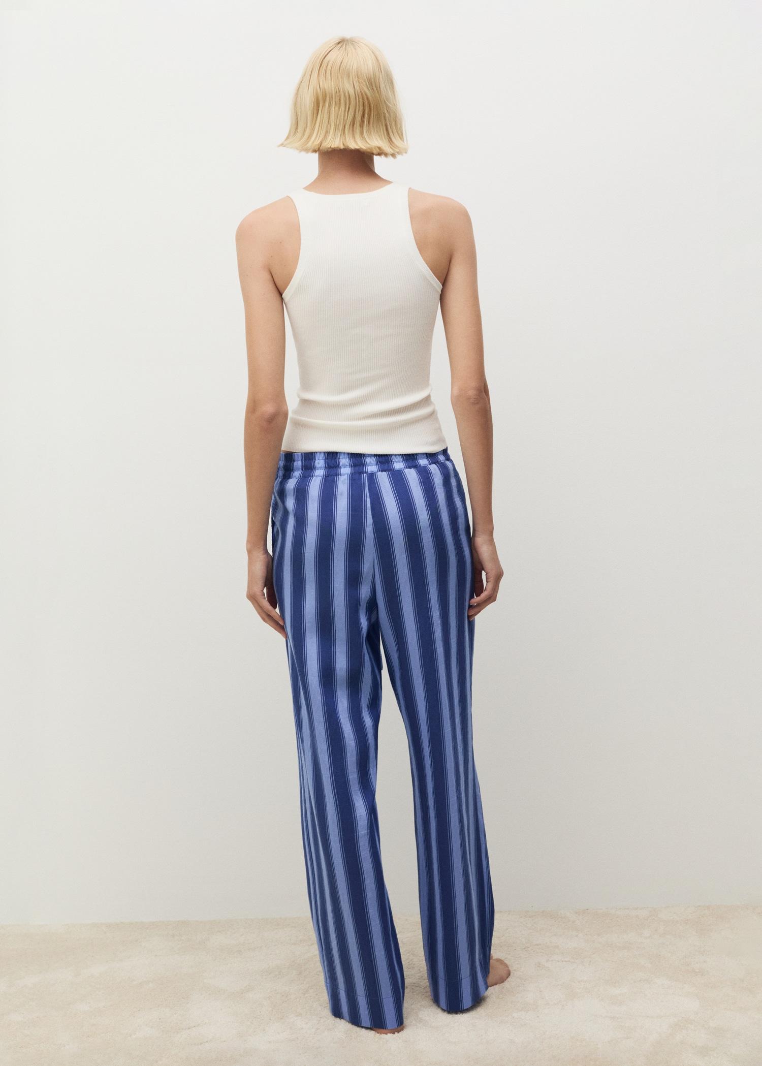 Woven lyocell pants with two-tone stripes - Women | MANGO USA Product Image