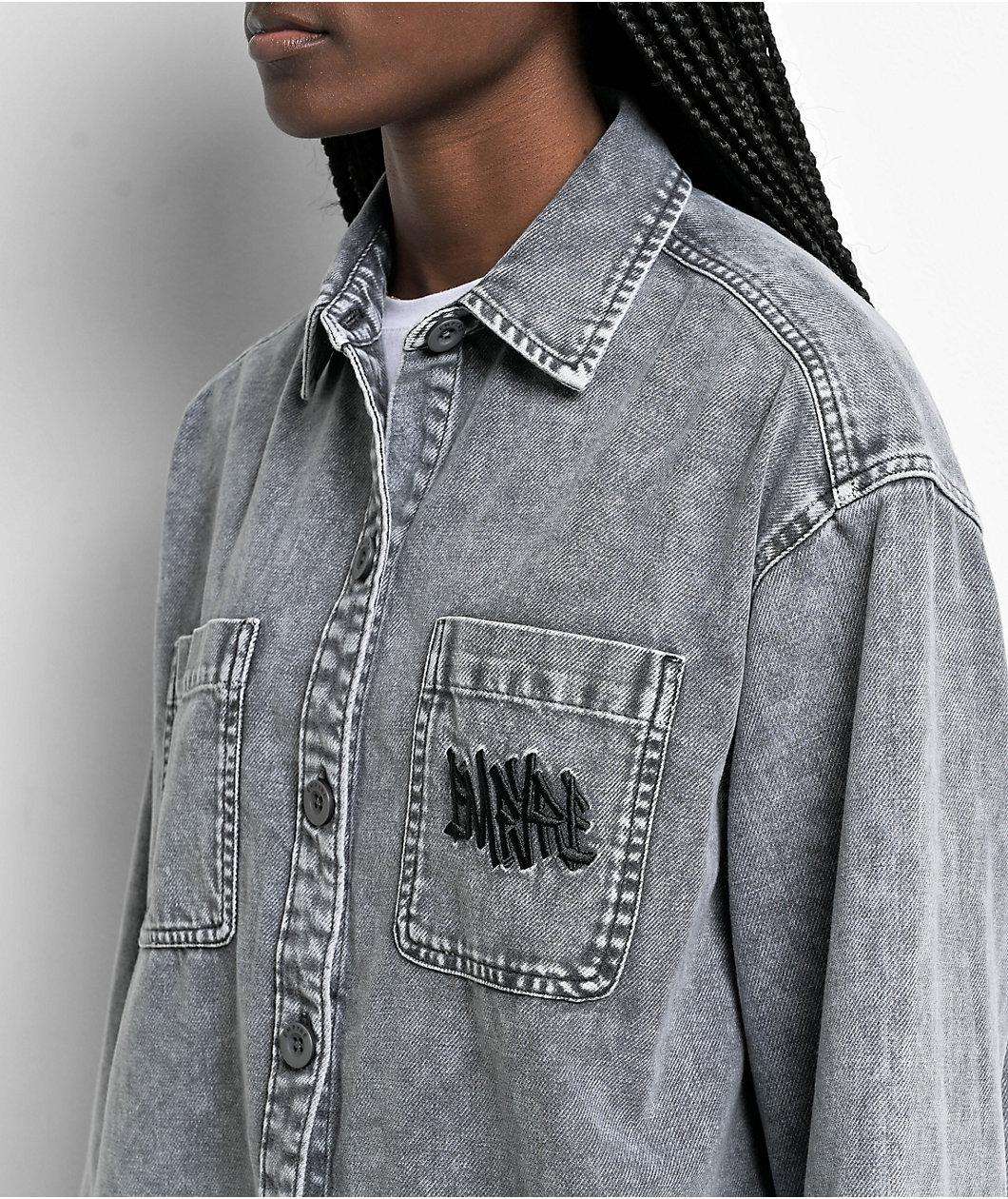 Empyre Akrin Grey Mineral Wash Long Sleeve Button Up Shirt Product Image