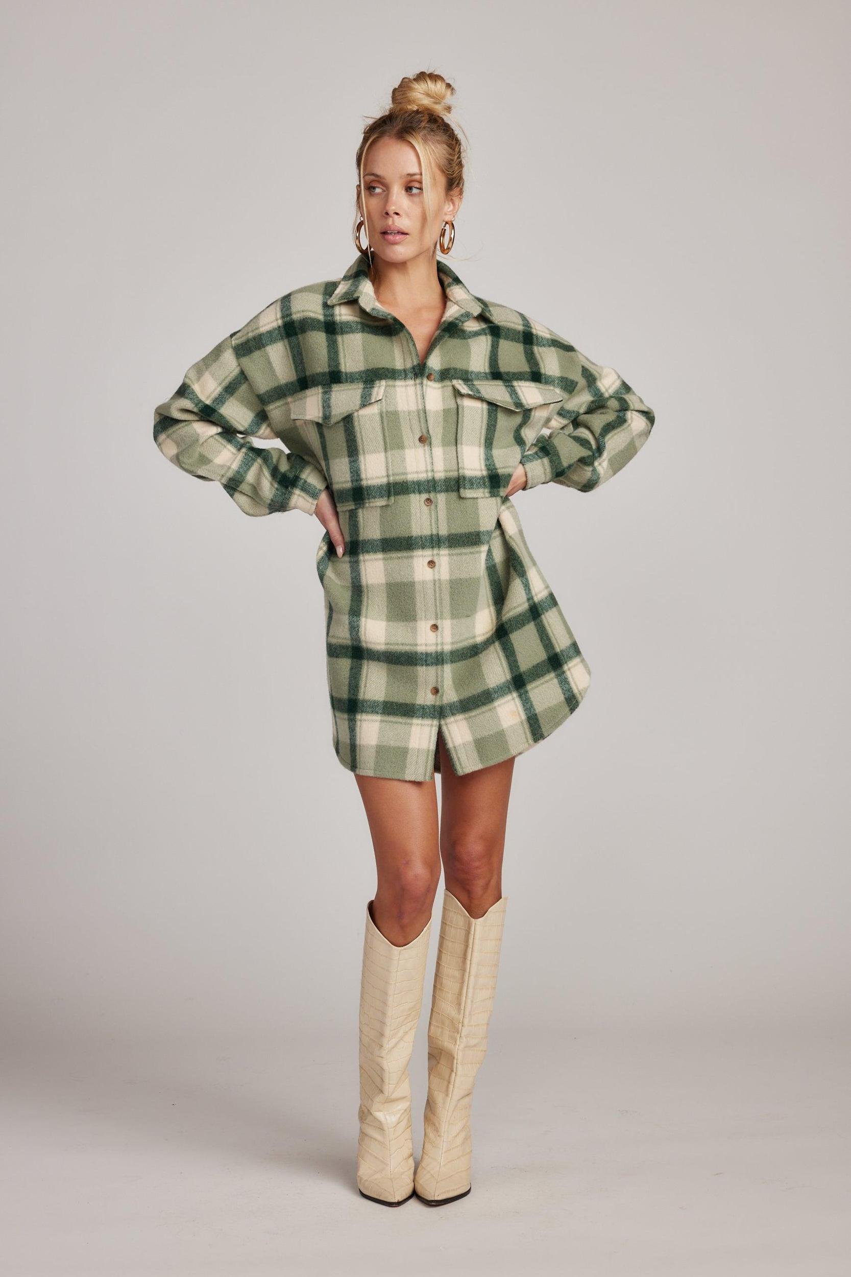 Kellan Emerald Plaid Mini Dress Product Image