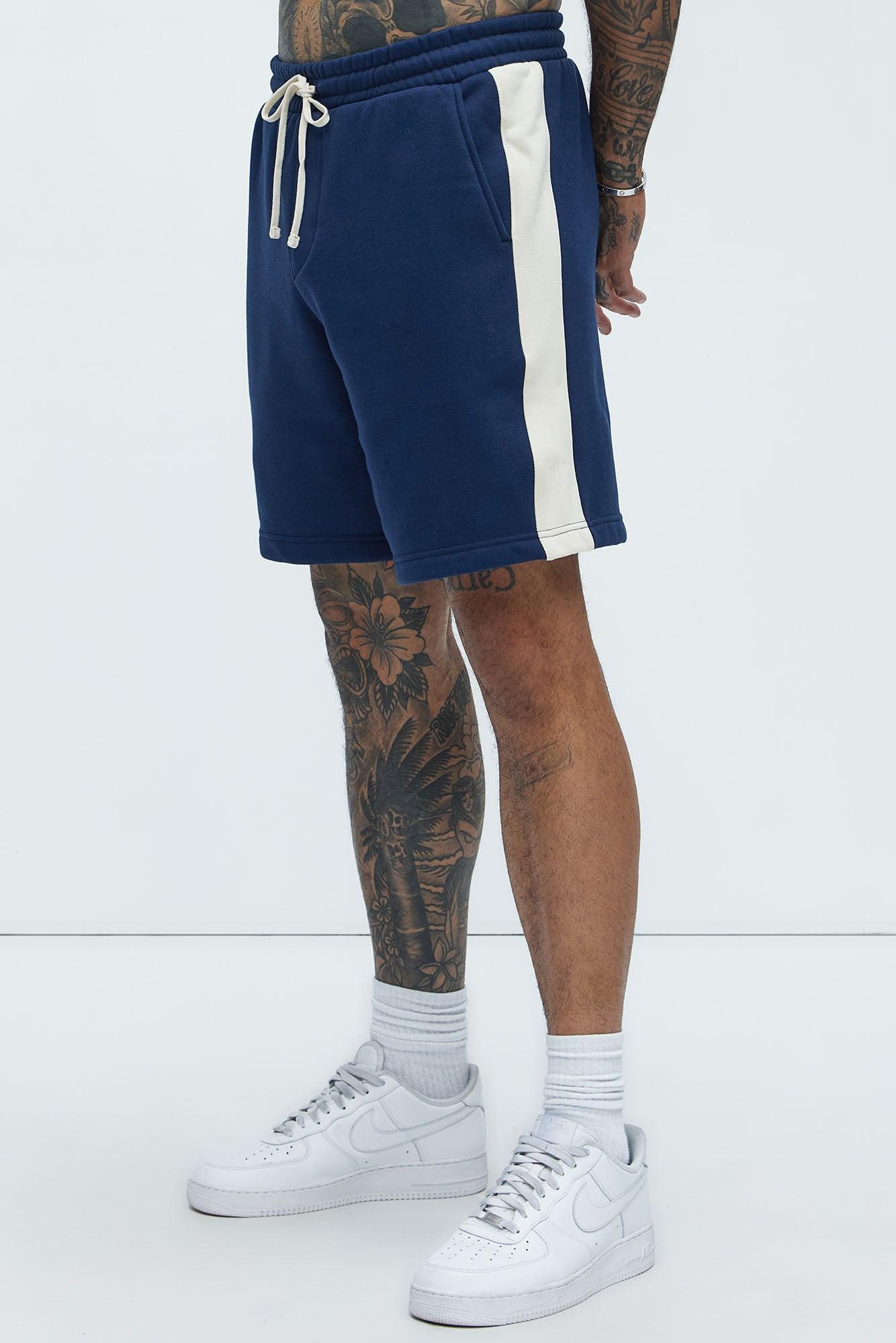 Tyson Oversized Heavyweight Striped Shorts - Navy Product Image