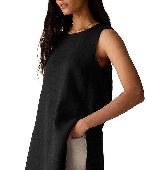 Eileen Fisher Organic Linen Round Neck Sleeveless Side Slit Tunic Product Image