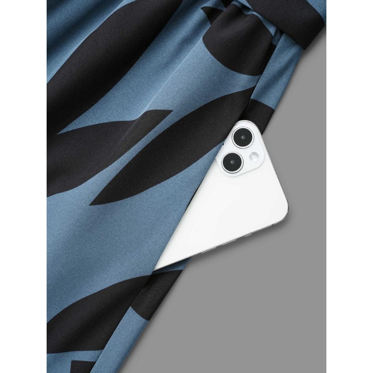 Plus Size Silhouette Floral Print Frill Trim Dress Aegean Women Elegant Belted Round Neck Long Sleeve Curvy BloomChic 14-16/1X Product Image