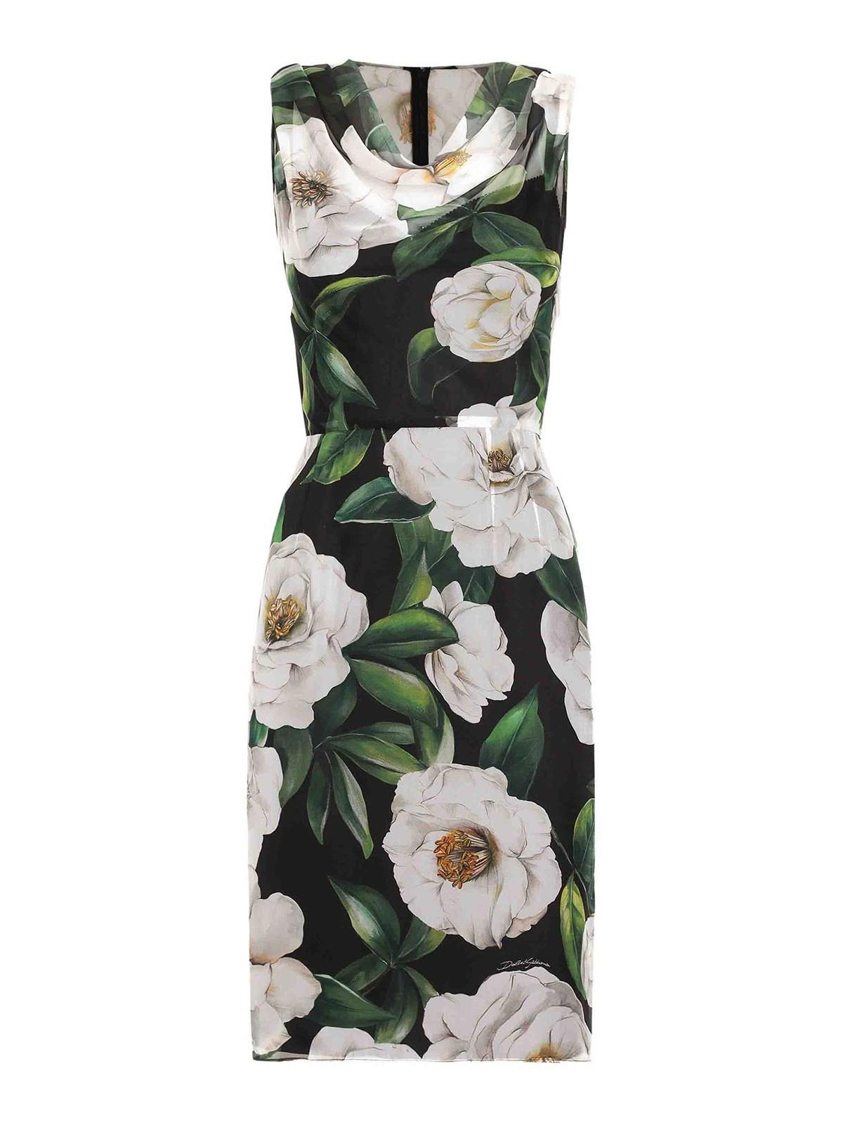 DOLCE & GABBANA Silk Dress With Floral Print Dresses Multicolor In Gardeniafnero Product Image